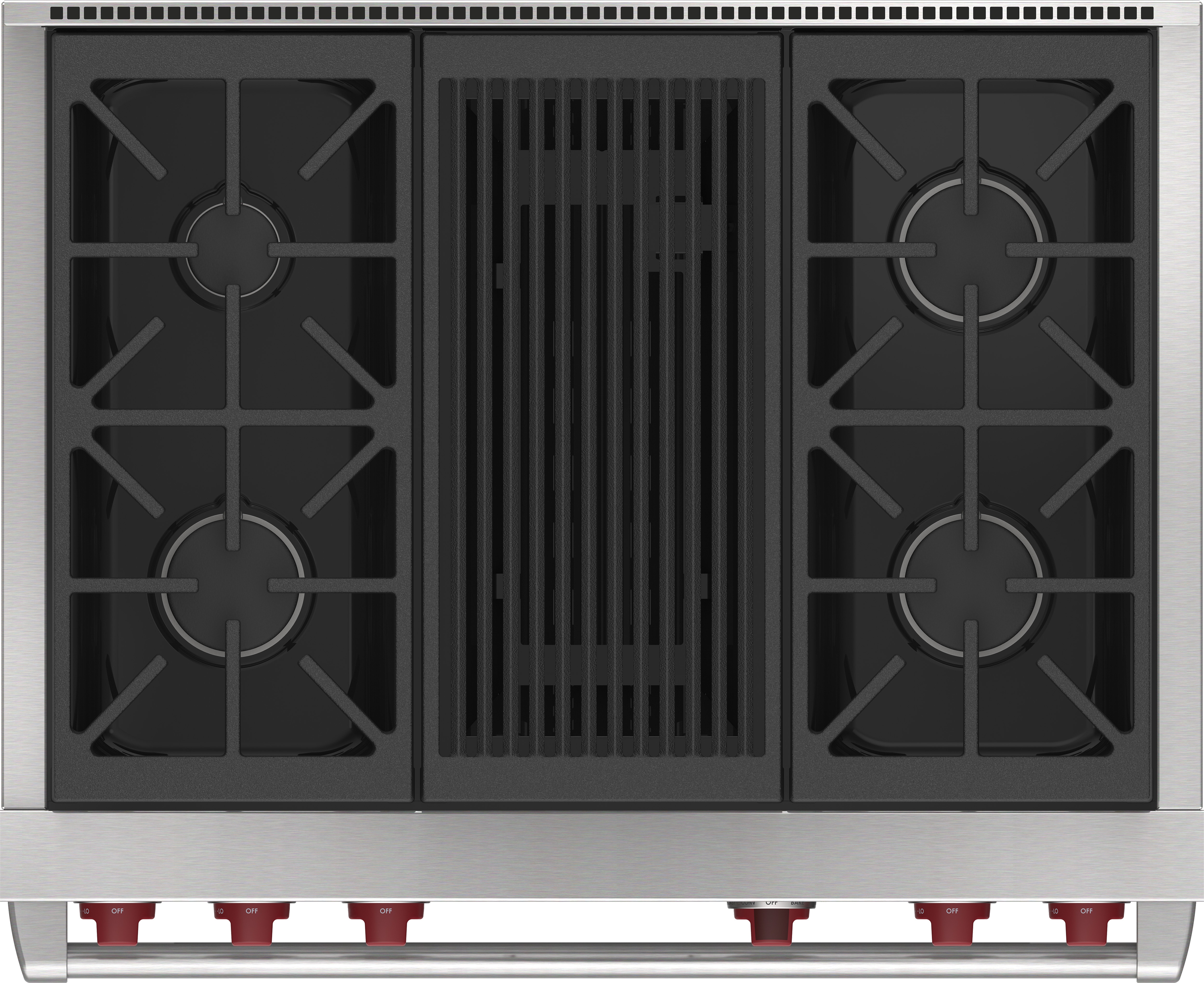 36" Dual Fuel Range - 4 Burners and Infrared Charbroiler DF36450CBKPLP