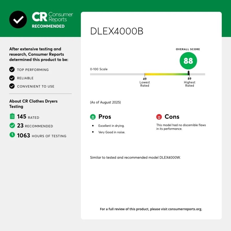 7.4 cu. ft. Ultra Large Capacity Smart wi-fi Enabled Front Load Electric Dryer with TurboSteam™ and Built-In Intelligence DLEX4000B