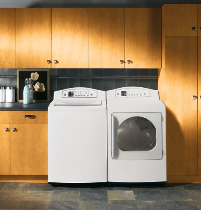 GE Profile 7.1 Cu. Ft. King-size Capacity High-Efficiency Electric Dryer White DPGT650EHWW Picture 1