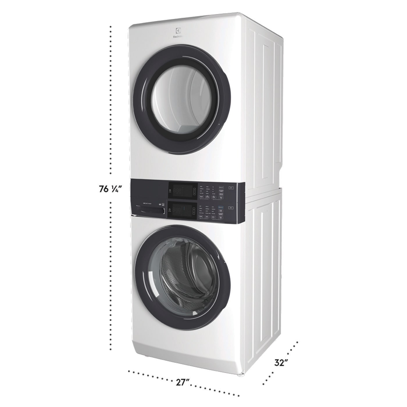 Laundry Tower Single Unit Front Load 4.4 Cu. Ft. Washer & 8 Cu. Ft. Electric Dryer ELTE7300AW