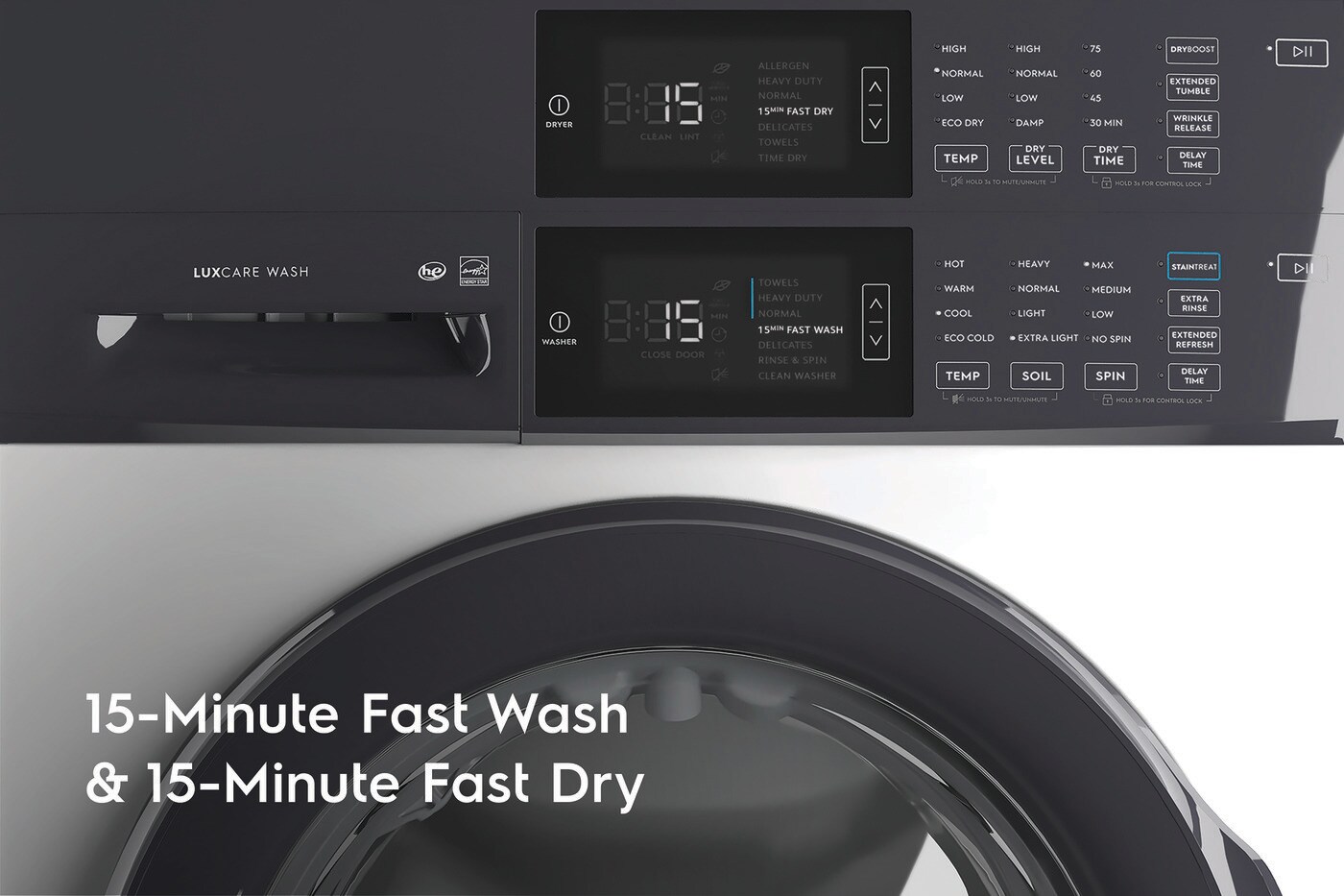 Laundry Tower Single Unit Front Load 4.4 Cu. Ft. Washer & 8 Cu. Ft. Electric Dryer ELTE7300AW