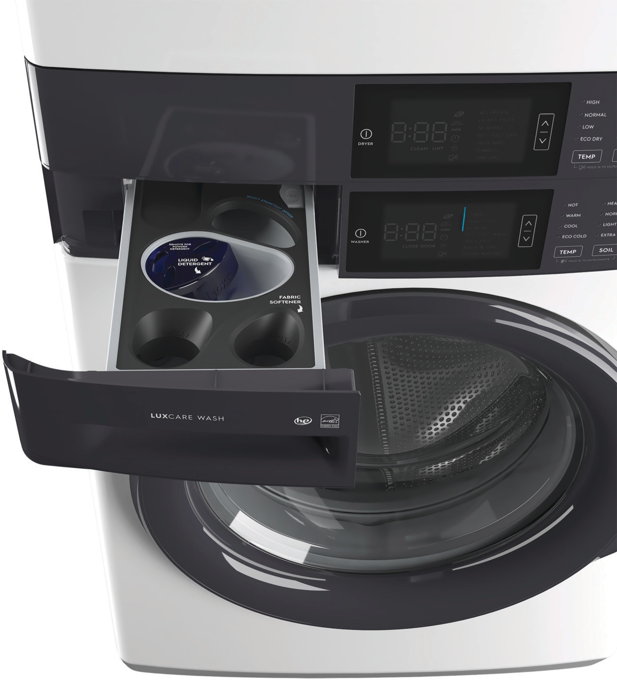 Laundry Tower Single Unit Front Load 4.4 Cu. Ft. Washer & 8 Cu. Ft. Electric Dryer ELTE7300AW