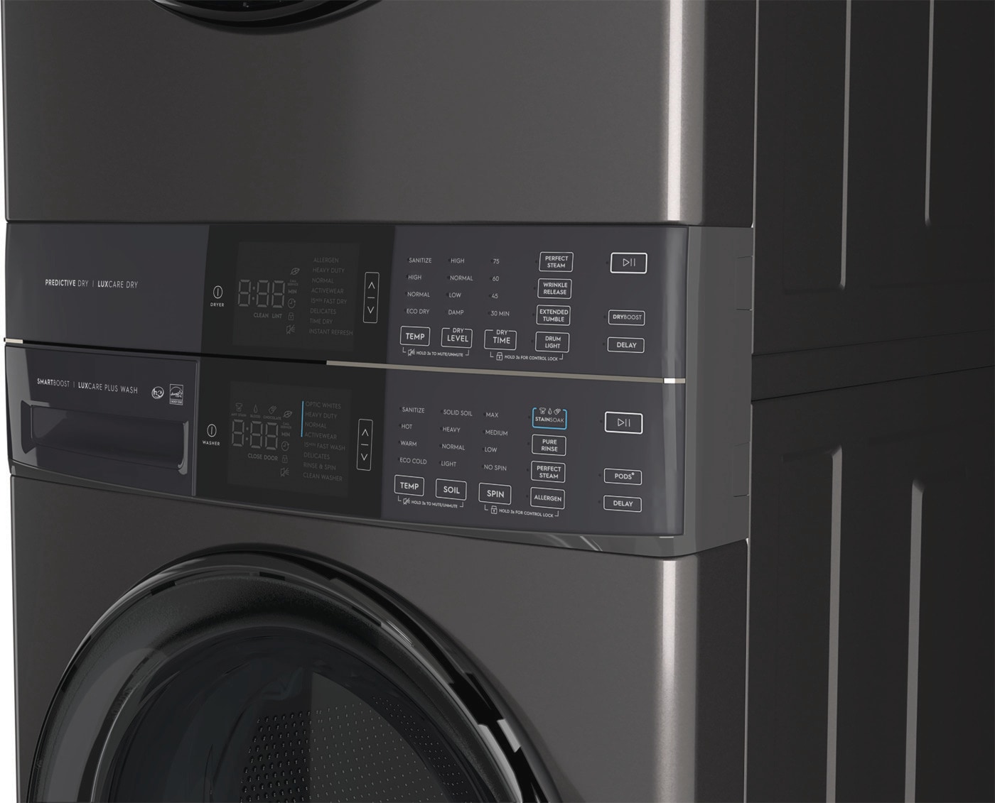 Laundry Tower Single Unit Front Load 4.5 Cu. Ft. Washer & 8 Cu. Ft. Electric Dryer ELTE7600AW