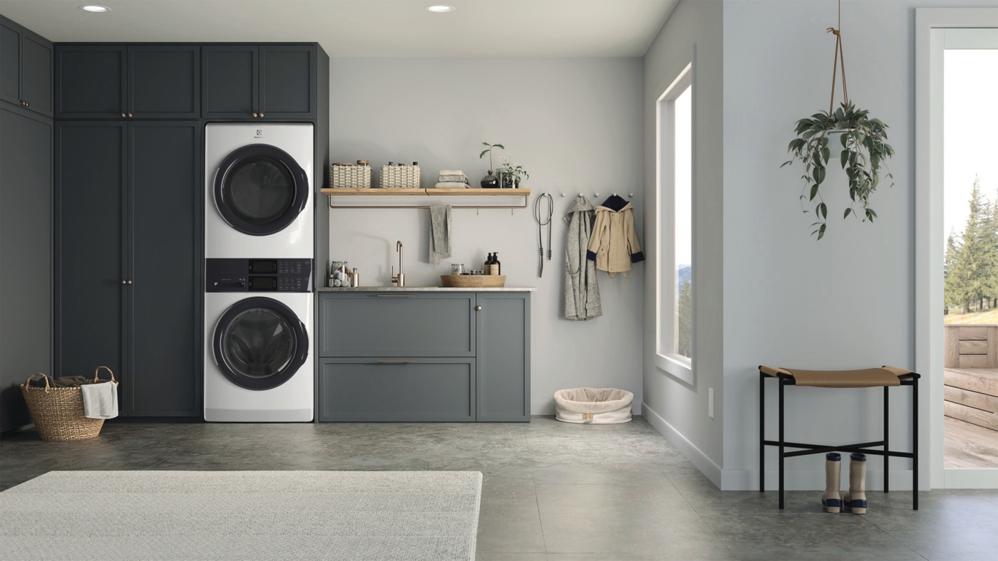 Laundry Tower Single Unit Front Load 4.4 Cu. Ft. Washer & 8 Cu. Ft. Gas Dryer ELTG7300AW