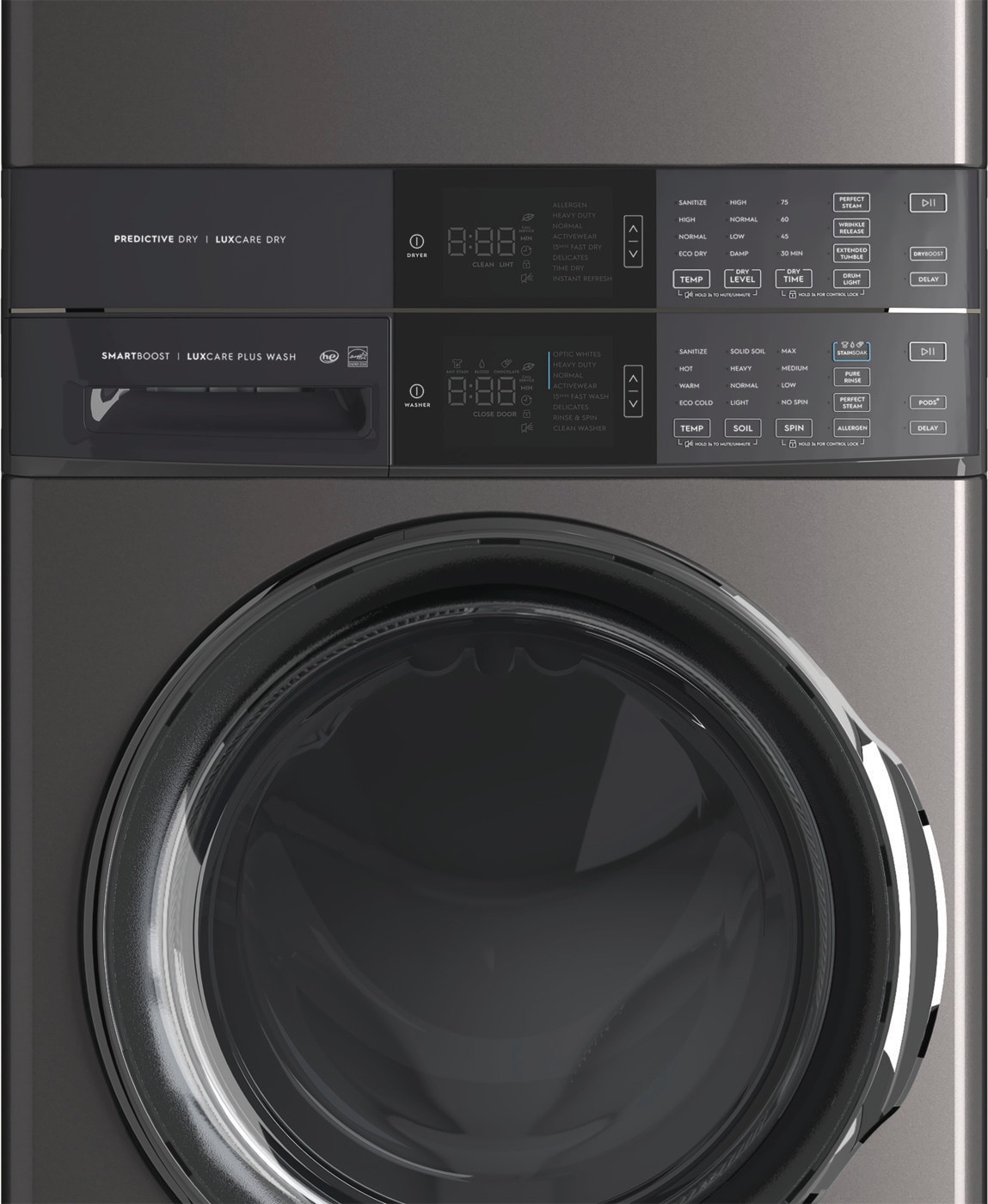 Laundry Tower Single Unit Front Load 4.5 Cu. Ft. Washer & 8 Cu. Ft. Gas Dryer ELTG7600AW