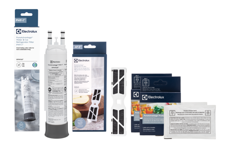 EPPWFU01, ELXPAAF2, and (2) ELPAPKRF Water and Air Filter Combo Kit with Produce Keeper ELUXCOMBO4