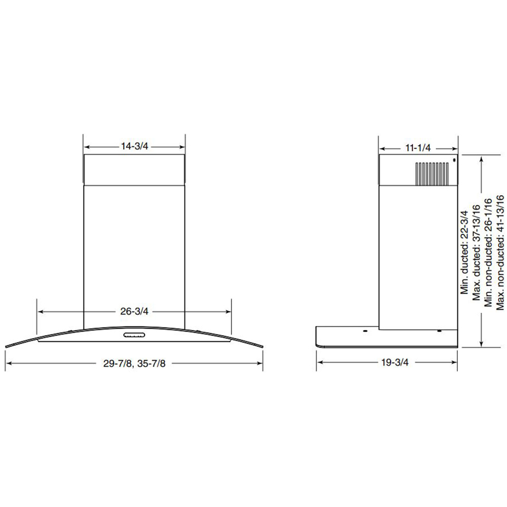 Elite EW46 Series 30-Inch Convertible Curved Glass Chimney Range Hood, 460 Max Blower CFM EW4630SS