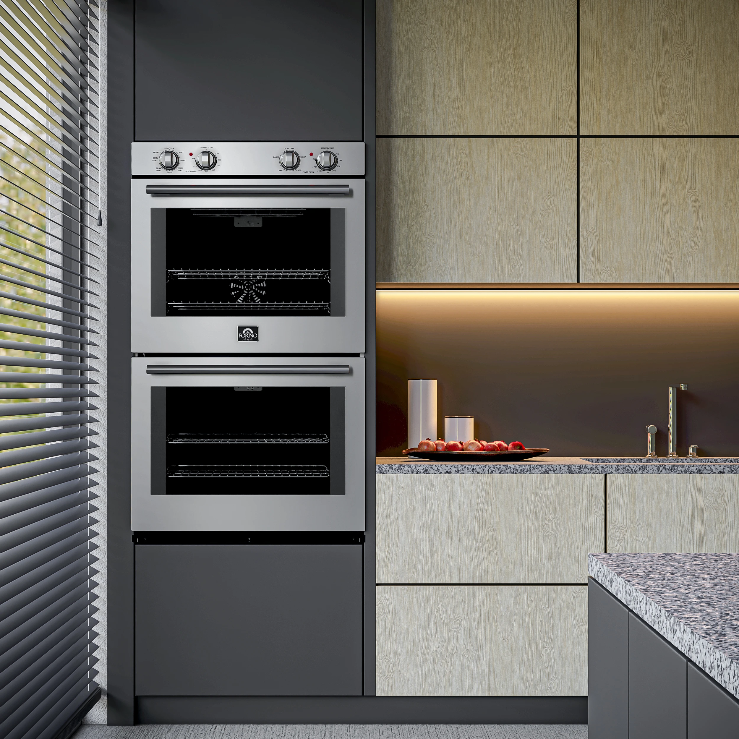 Vomero 30-Inch Double Wall Oven, Stainless Steel, 10 cu.ft Total Capacity, 7100W Convection, Mechanical Controls, Self-Cleaning Function FBOEL132430