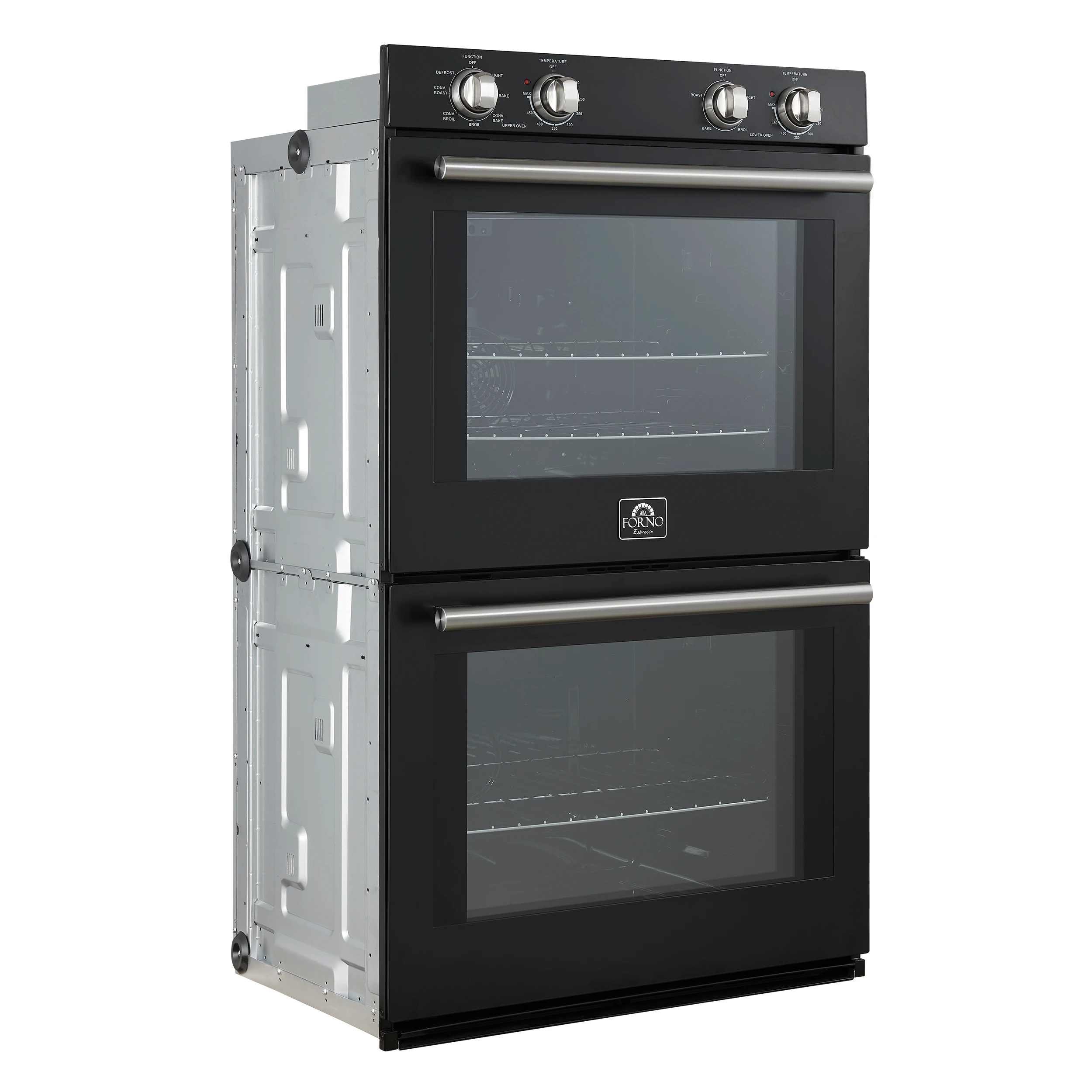 Vomero 30-Inch Double Wall Oven, Black, 10 cu.ft Total Capacity, 7100W Convection, Mechanical Controls, Manuel Steam Clean FBOEL132430BLK