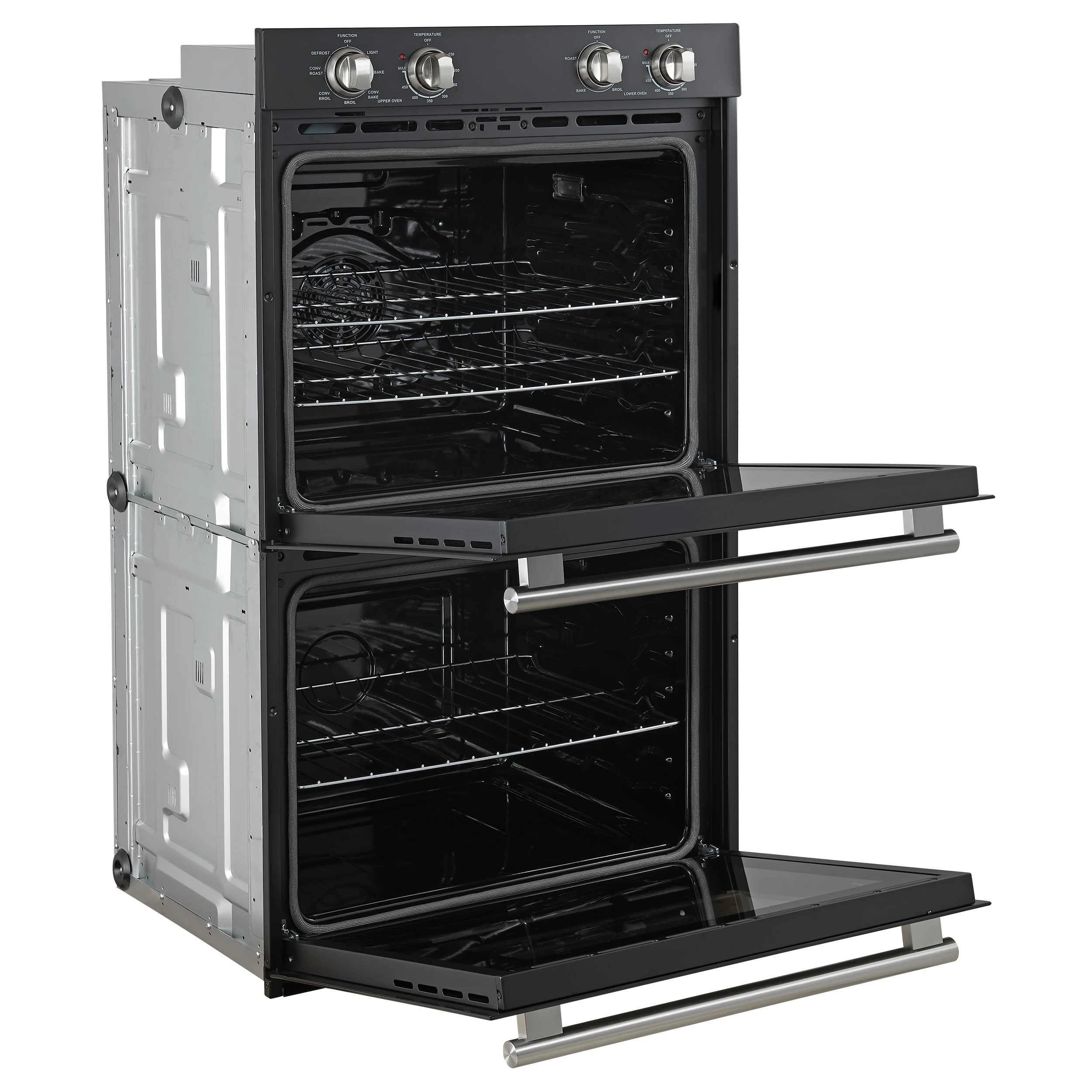 Vomero 30-Inch Double Wall Oven, Black, 10 cu.ft Total Capacity, 7100W Convection, Mechanical Controls, Manuel Steam Clean FBOEL132430BLK