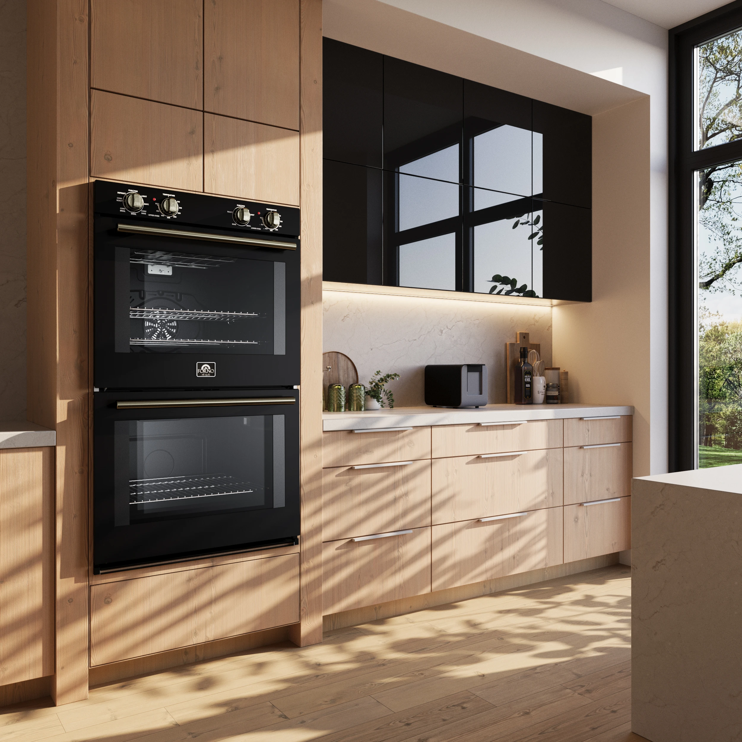 Vomero 30-Inch Double Wall Oven, Black, 10 cu.ft Total Capacity, 7100W Convection, Mechanical Controls, Manuel Steam Clean FBOEL132430BLK