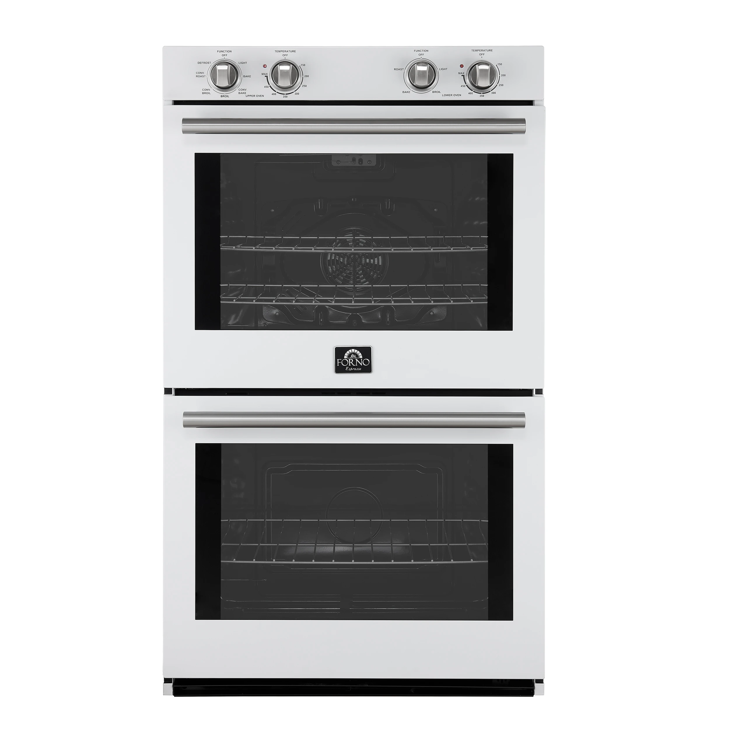 Vomero 30-Inch Double Wall Oven, White, 10 cu.ft Total Capacity, 7100W Convection, Mechanical Controls, Manuel Steam Clean FBOEL132430WHT