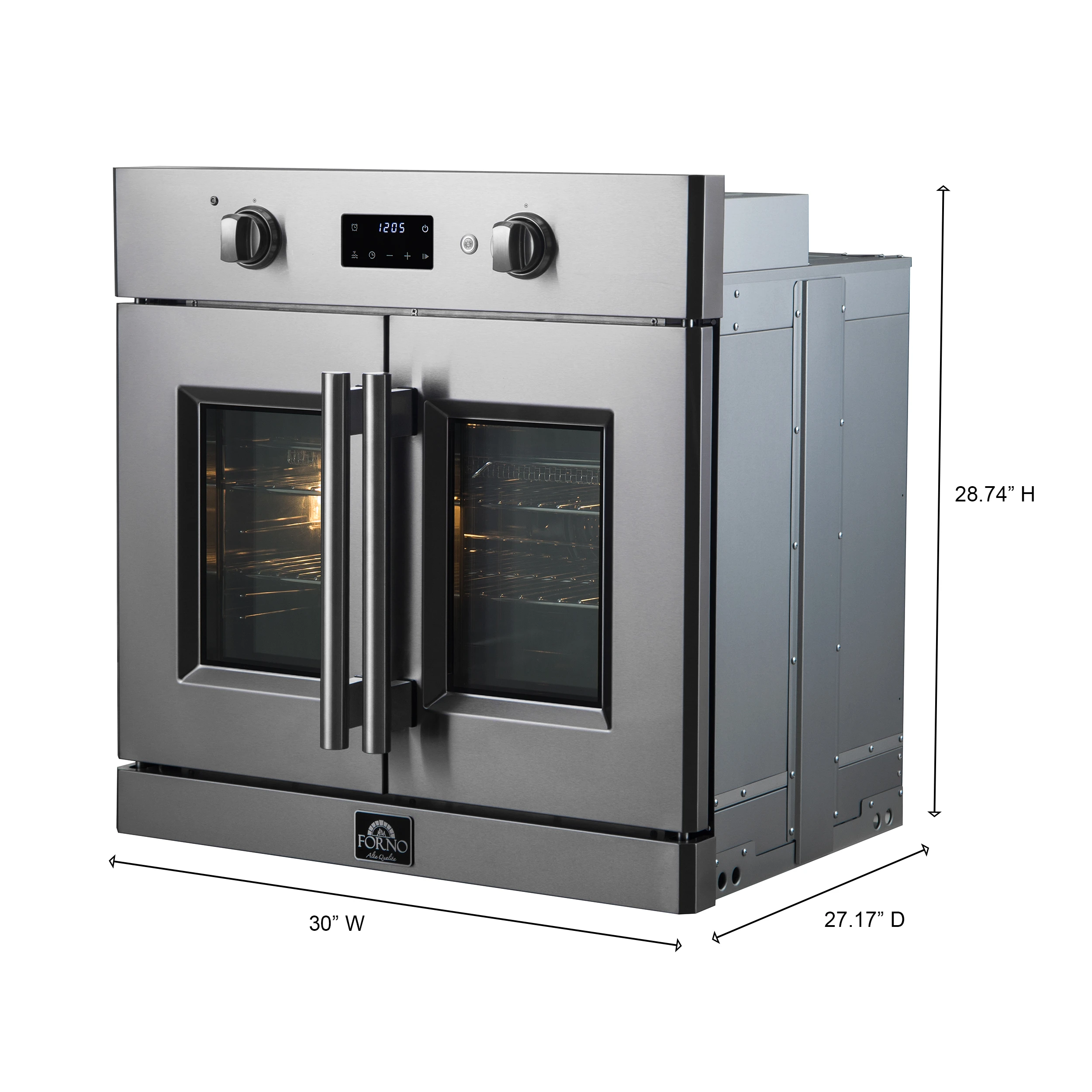 Asti 30-Inch French Door Electric Wall Oven in Stainless Steel, 3.68 cu. ft. True Convection, 3,600W, Air Fry, Sous Vide, Self-Clean FBOEL133330