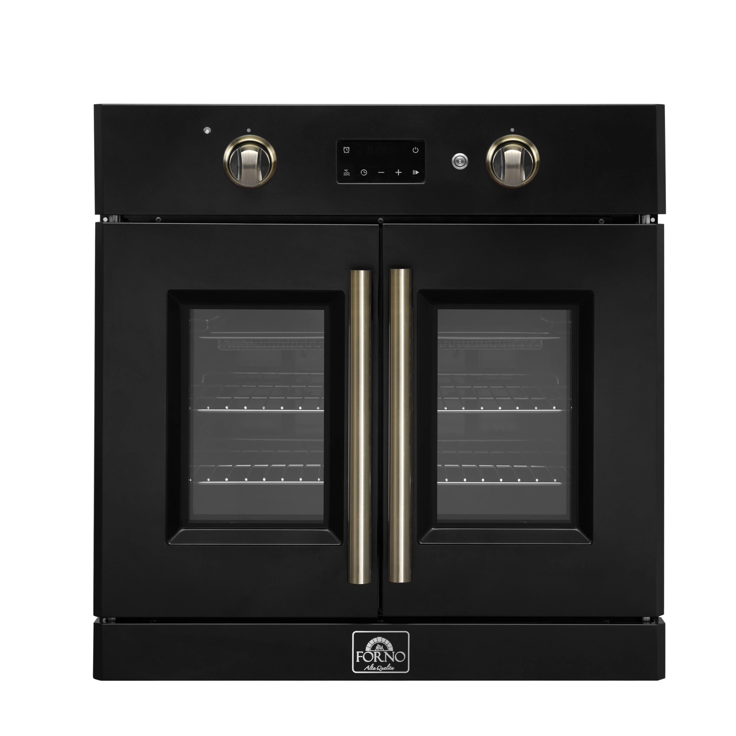 Asti 30-Inch French Door Electric Wall Oven in Black & Antique Brass, 3.68 cu. ft. True Convection, 3,600W, Air Fry, Sous Vide, Self-Clean FBOEL133330BLK