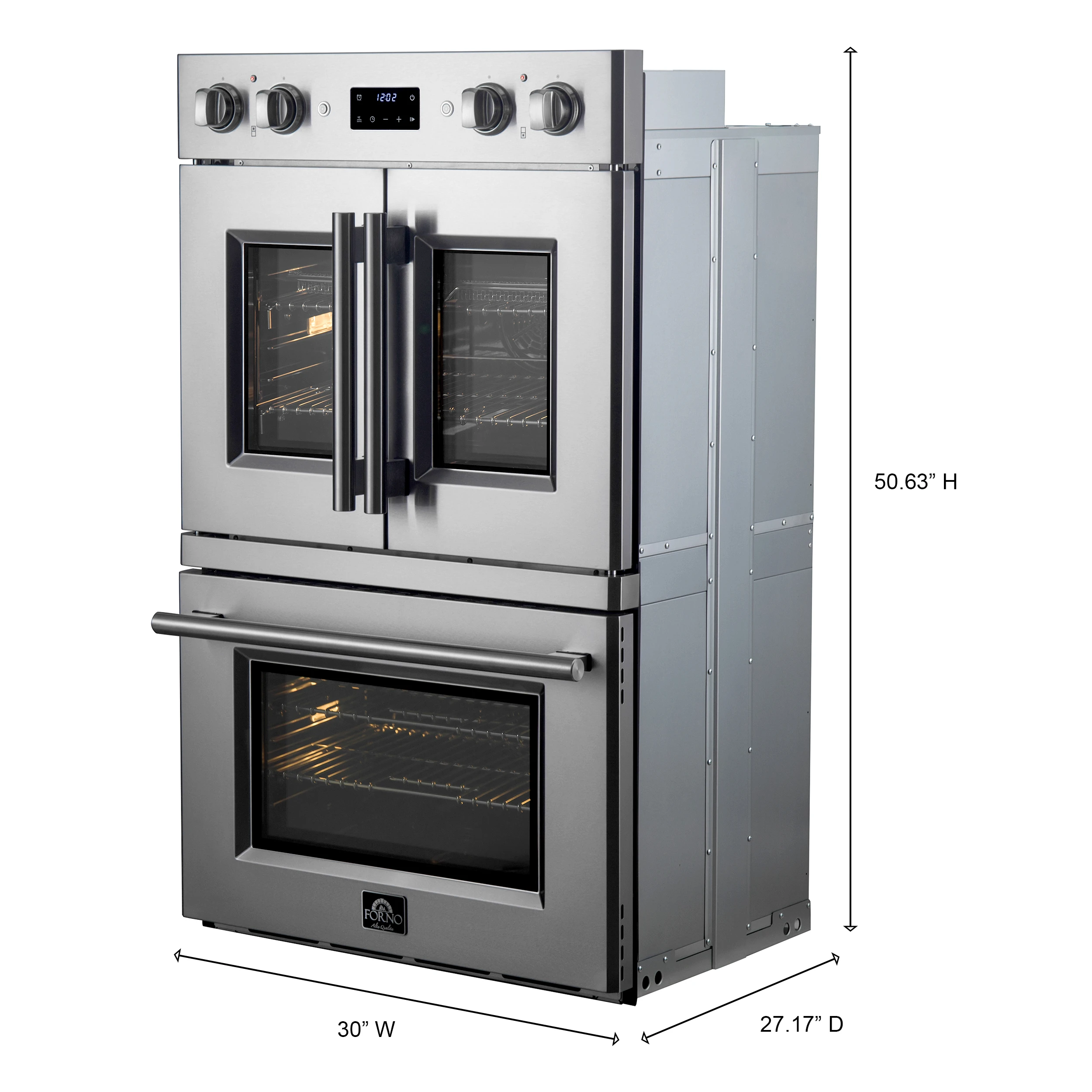 Asti 30-Inch Double Electric Wall Oven with Upper French Doors in Stainless Steel, 7.36 cu. ft. Dual True Convection, 7,200W, Air Fry, Sous Vide, Self-Clean FBOEL134030
