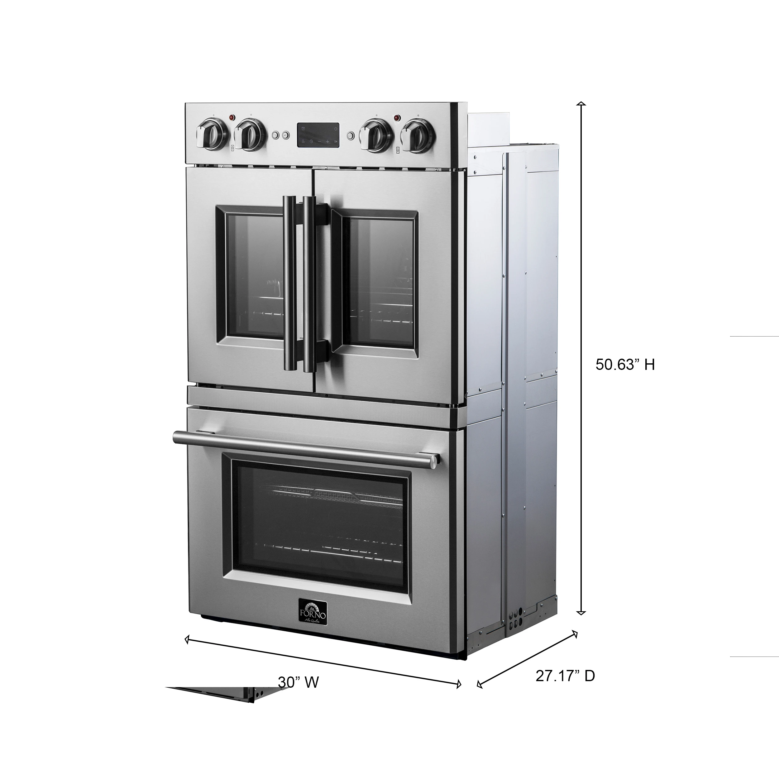 Gallico 30-Inch Electric French Door Double Oven, Stainless Steel, Convection Cooking, Touch Control Panel, Self-Cleaning Function FBOEL138830