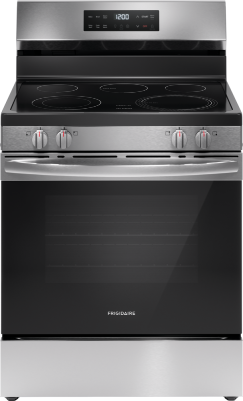 Frigidaire 30-in Glass Top 5 Burners 5.3-cu ft Steam Cleaning Freestanding Electric Range Stainless Steel FCRE306LAF Picture 1