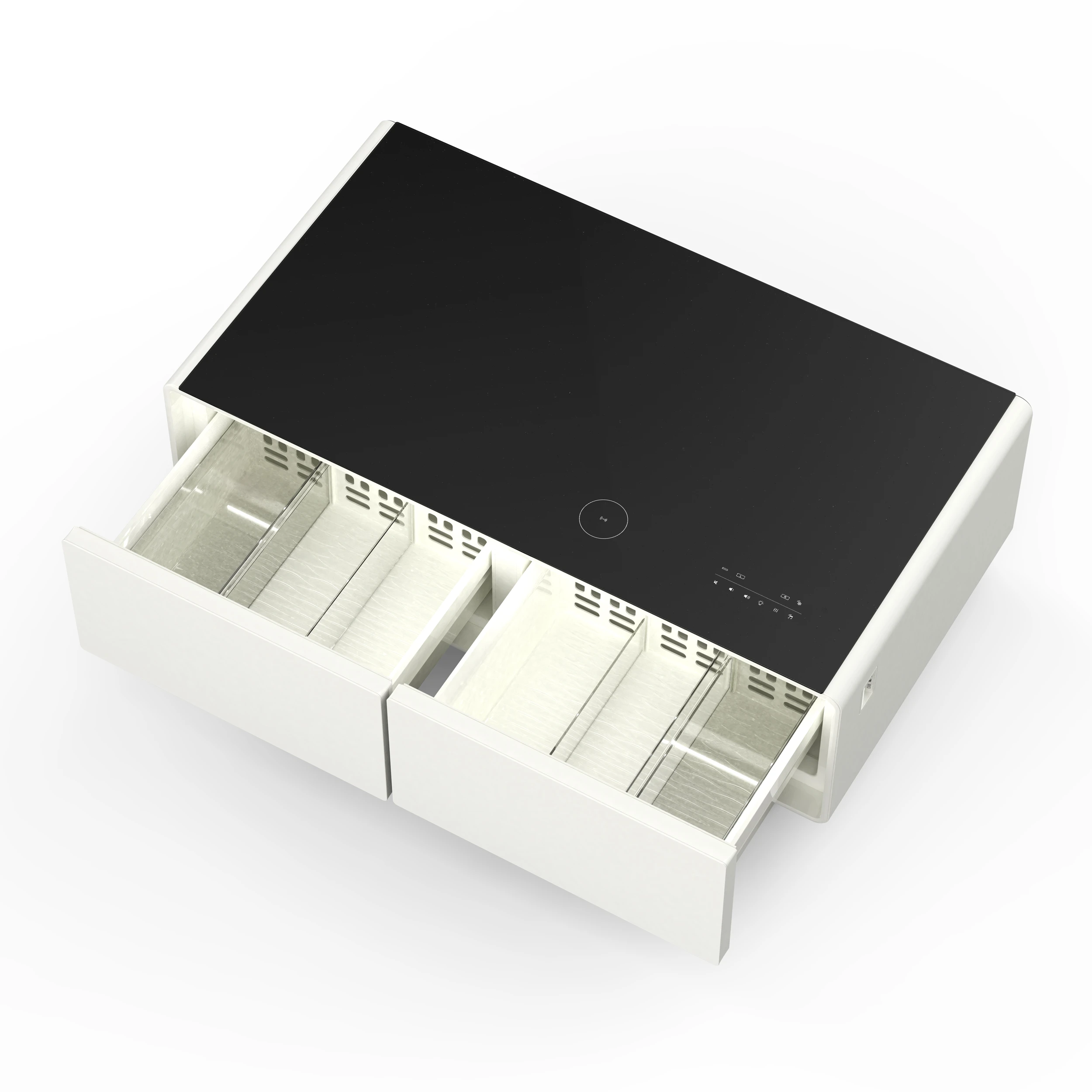 Evoluto Tavolo 51-Inch White Smart Coffee Table – Dual Refrigerator Drawers, Bluetooth 5.0 Audio, Wireless Charging & RGB Ambient Light FCTFR700651WHT