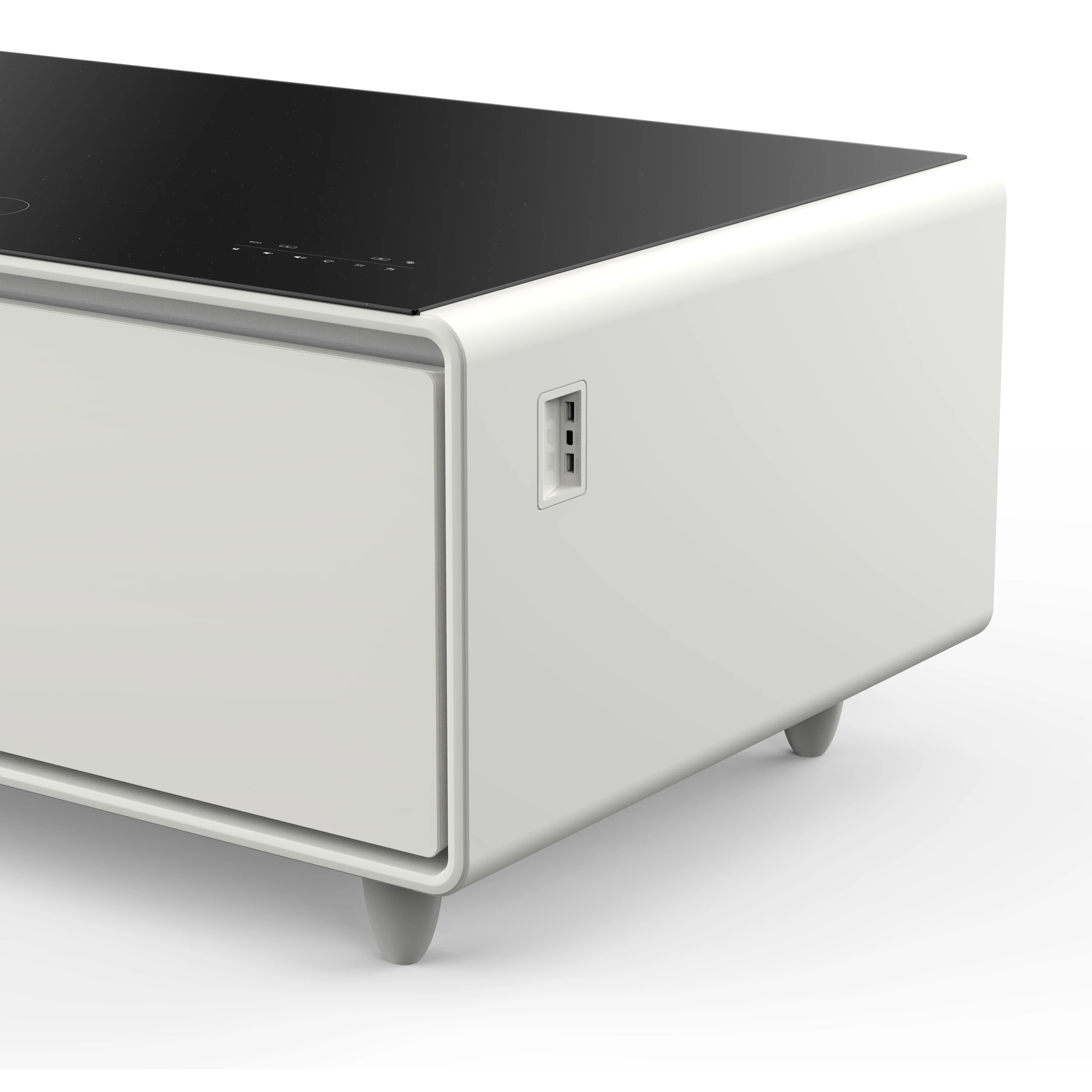 Evoluto Tavolo 51-Inch White Smart Coffee Table – Dual Refrigerator Drawers, Bluetooth 5.0 Audio, Wireless Charging & RGB Ambient Light FCTFR700651WHT