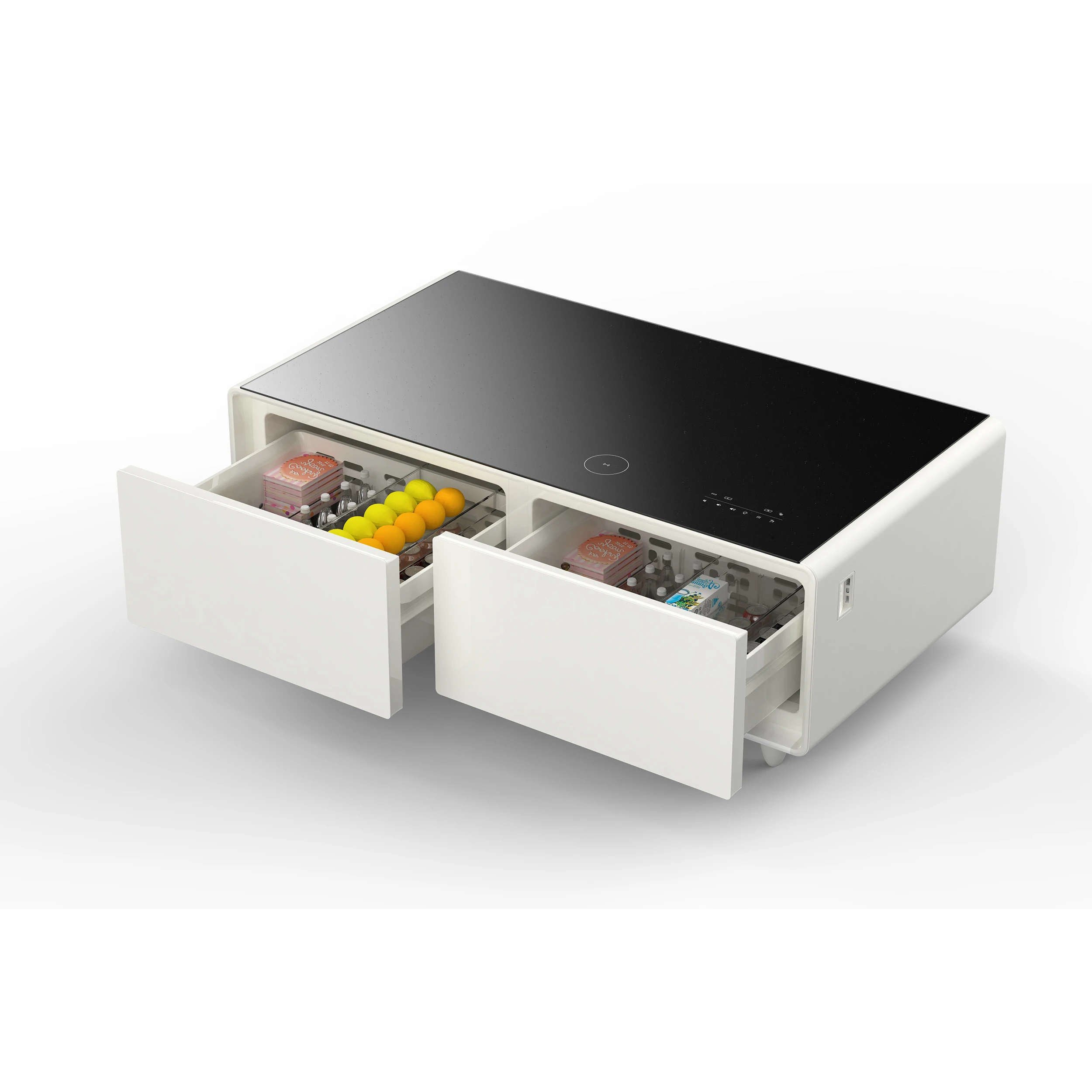 Evoluto Tavolo 51-Inch White Smart Coffee Table – Dual Refrigerator Drawers, Bluetooth 5.0 Audio, Wireless Charging & RGB Ambient Light FCTFR700651WHT