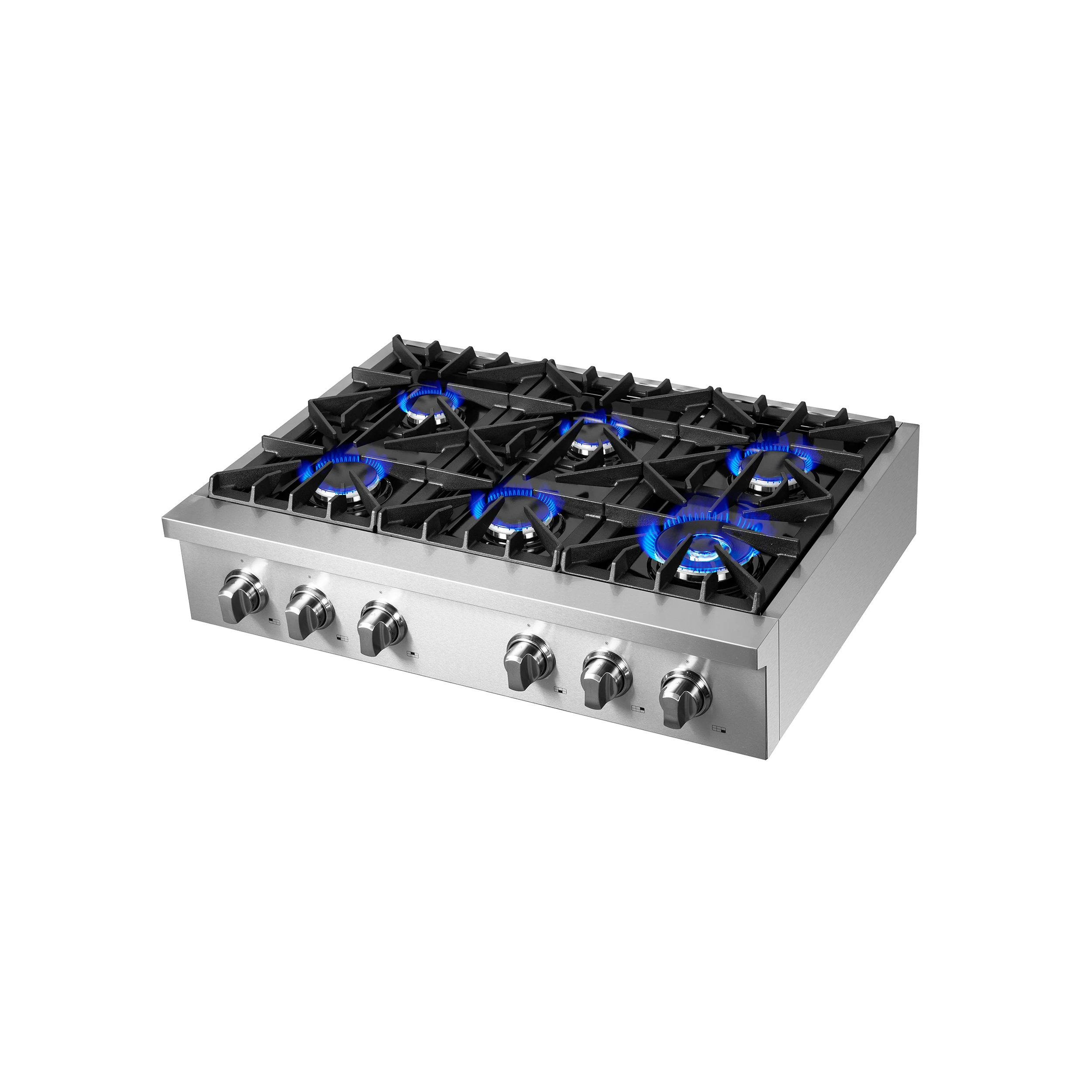 Cossato Alta Qualita 36-Inch Pro-Style Gas Rangetop, Stainless Steel, 6 Sealed Burners, 83,000 BTU Total Output, Continuous Cast Iron Grates FCTGS573736