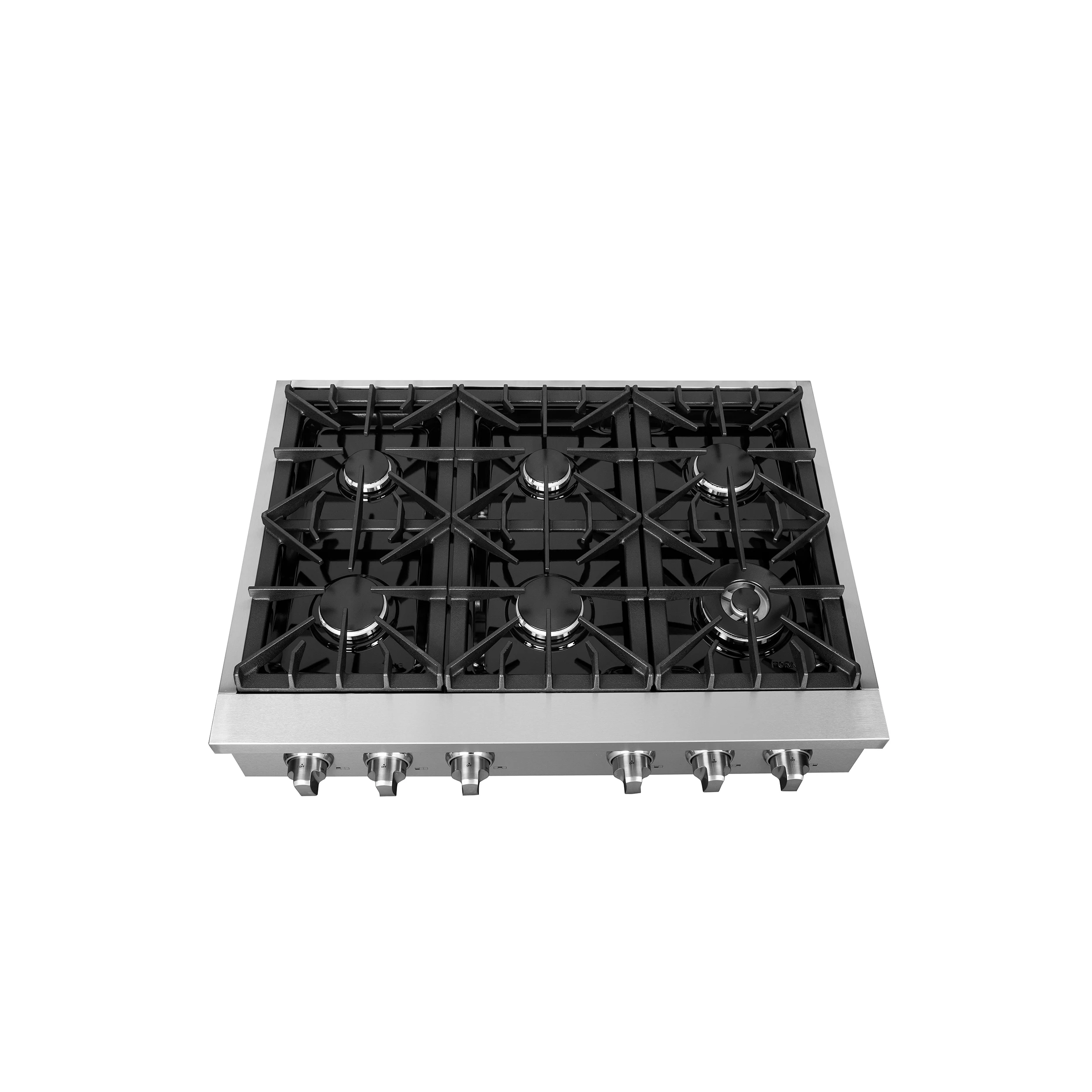 Cossato Alta Qualita 36-Inch Pro-Style Gas Rangetop, Stainless Steel, 6 Sealed Burners, 83,000 BTU Total Output, Continuous Cast Iron Grates FCTGS573736