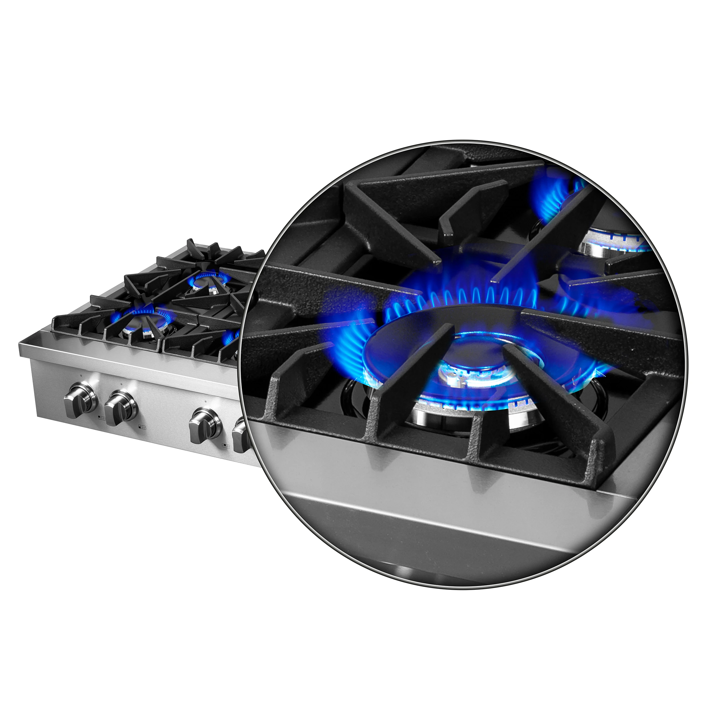 Cossato Alta Qualita 48-Inch Pro-Style Gas Rangetop, Stainless Steel, 8 Sealed Burners, 107,000 BTU Total Output, Continuous Cast Iron Grates FCTGS573748