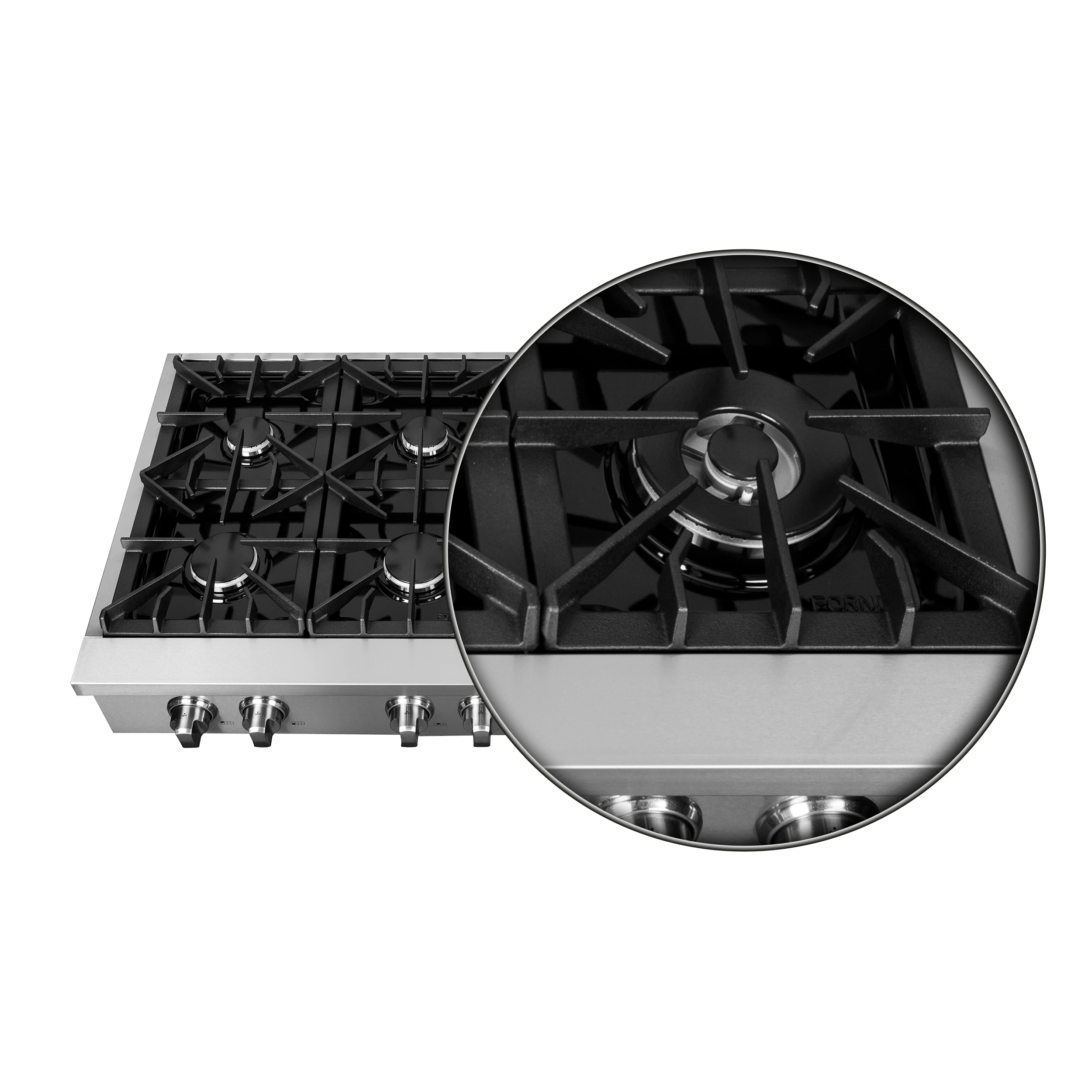 Cossato Alta Qualita 48-Inch Pro-Style Gas Rangetop, Stainless Steel, 8 Sealed Burners, 107,000 BTU Total Output, Continuous Cast Iron Grates FCTGS573748