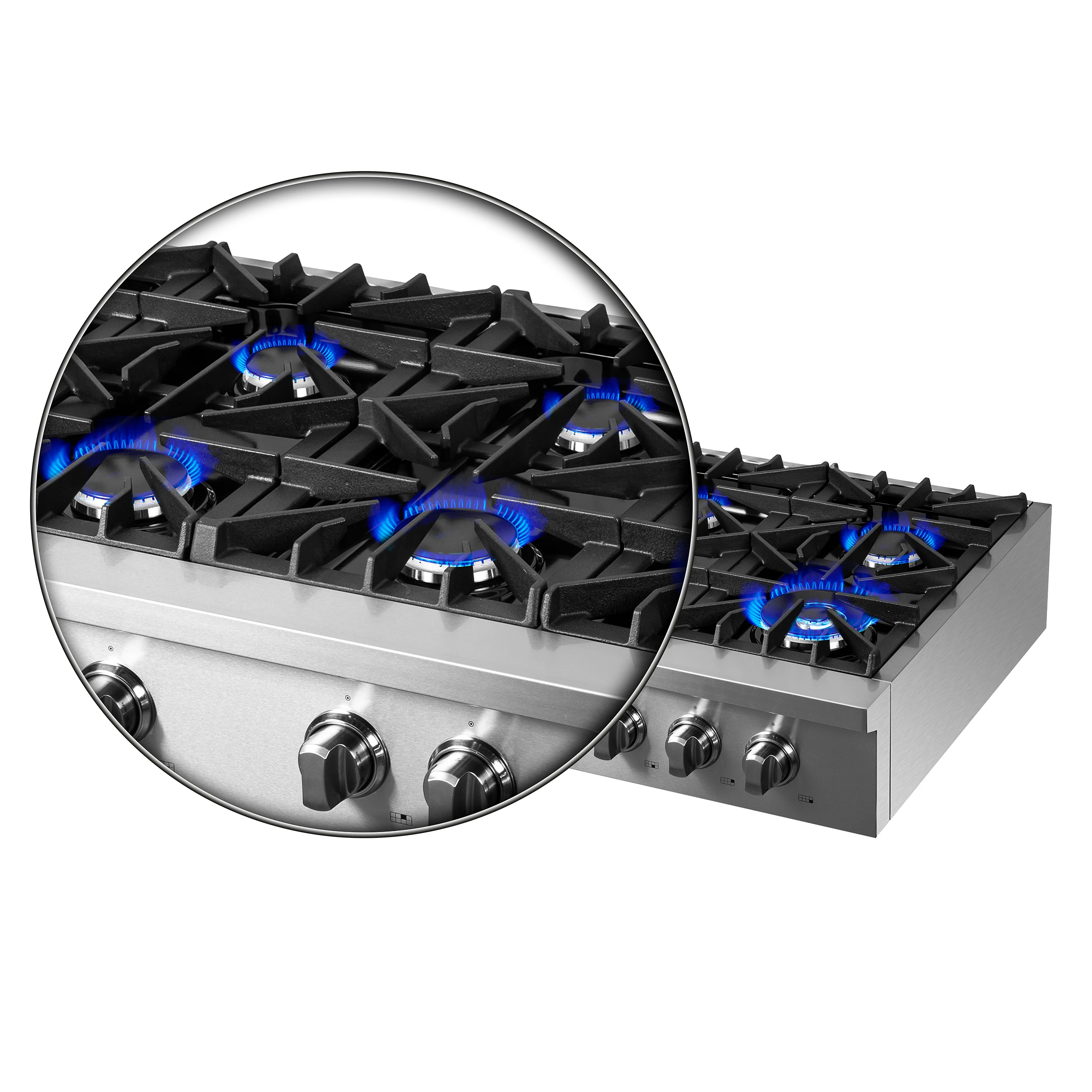 Cossato Alta Qualita 48-Inch Pro-Style Gas Rangetop, Stainless Steel, 8 Sealed Burners, 107,000 BTU Total Output, Continuous Cast Iron Grates FCTGS573748