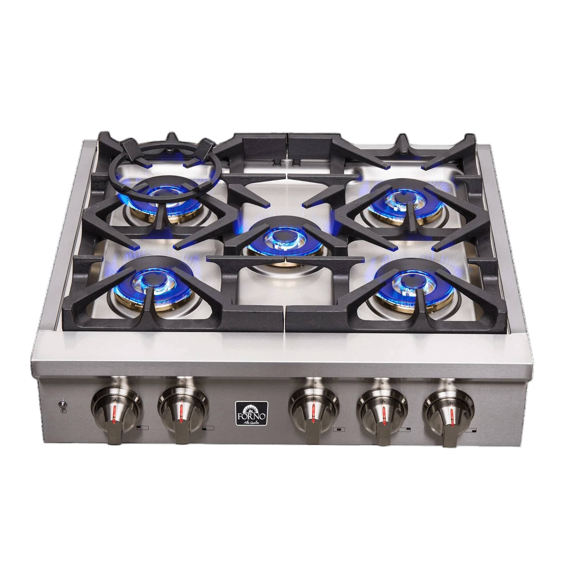 Spezia Alta Qualita 30-Inch Pro-Style Gas Rangetop, Stainless Steel, 5 Sealed Burners, Continuous Cast Iron Grates, High Heat Output FCTGS575130