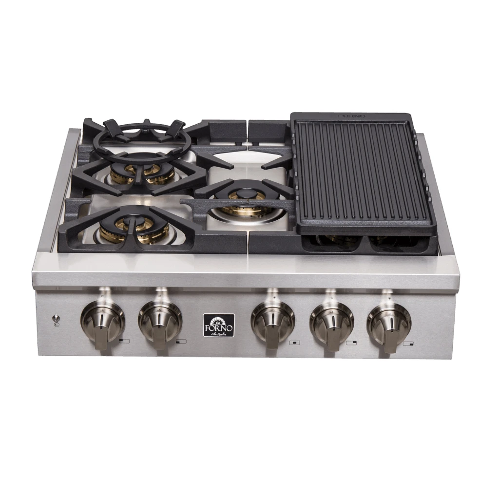 Spezia Alta Qualita 30-Inch Pro-Style Gas Rangetop, Stainless Steel, 5 Sealed Burners, Continuous Cast Iron Grates, High Heat Output FCTGS575130