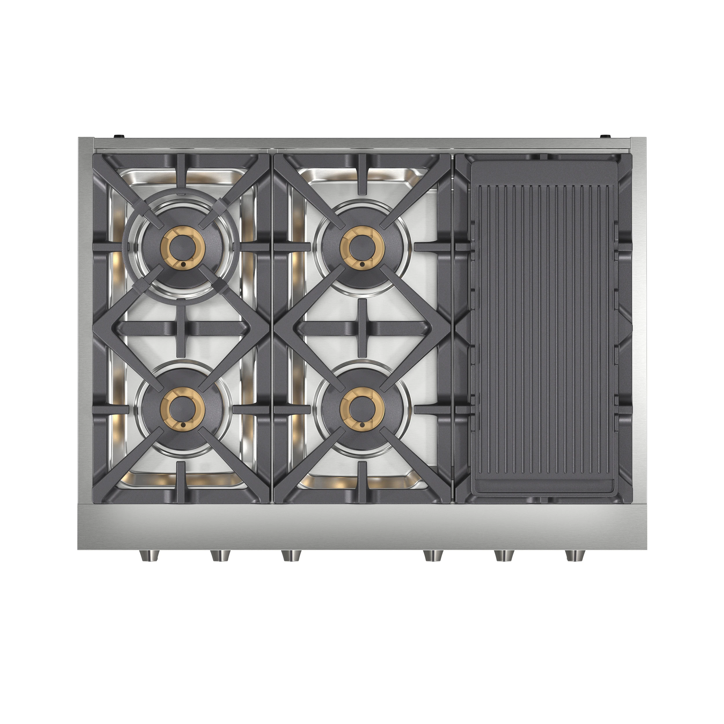 Spezia Alta Qualita 36-Inch Pro-Style Gas Rangetop, Stainless Steel, 6 Sealed Burners, Continuous Cast Iron Grates, High Heat Output FCTGS575136