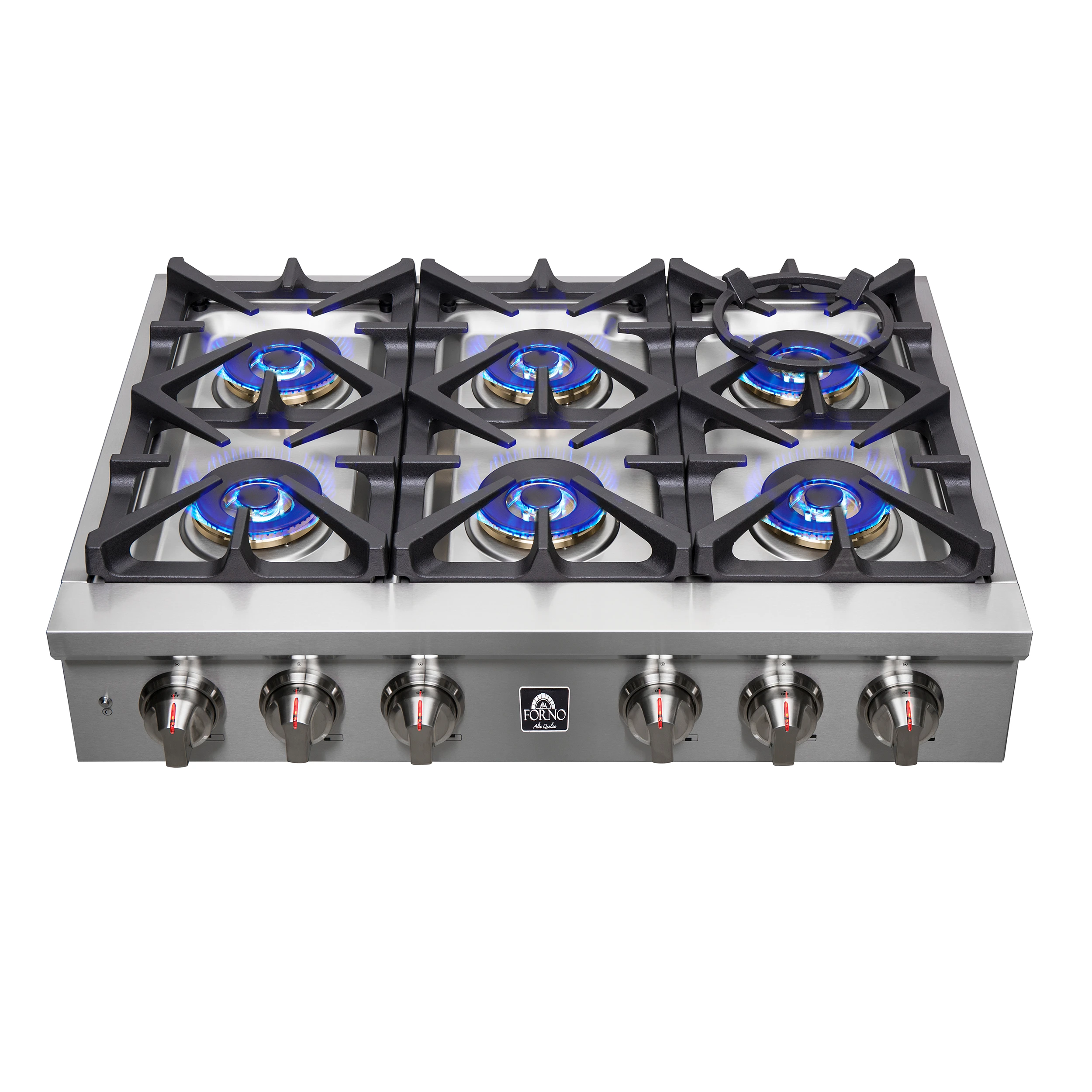 Spezia Alta Qualita 36-Inch Pro-Style Gas Rangetop, Stainless Steel, 6 Sealed Burners, Continuous Cast Iron Grates, High Heat Output FCTGS575136