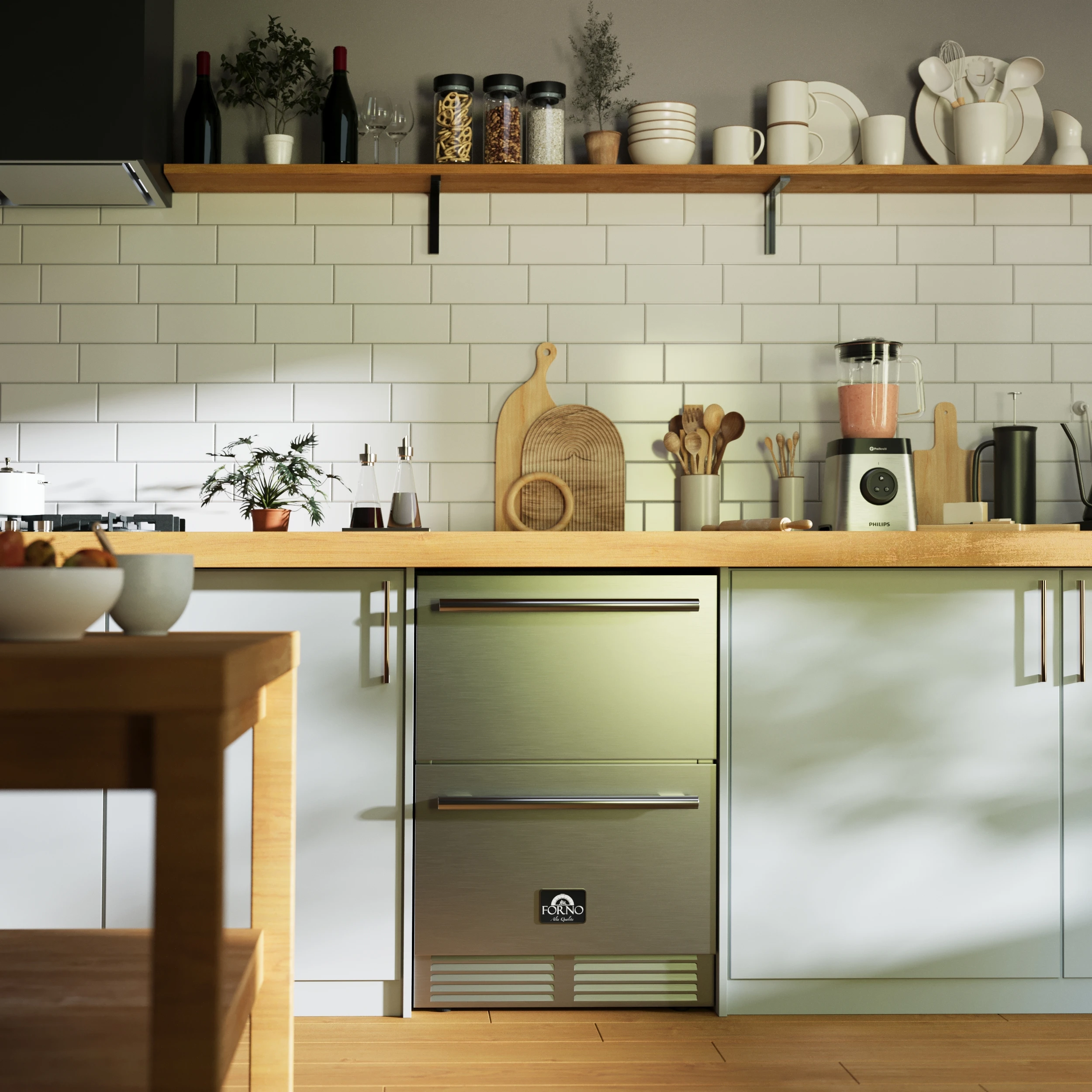 Como 24-Inch Indoor Outdoor Drawer Refrigerator, 4.87 cu.ft, Stainless Steel Interior, Adjustable Shelves, LED Lighting FDROD161124S