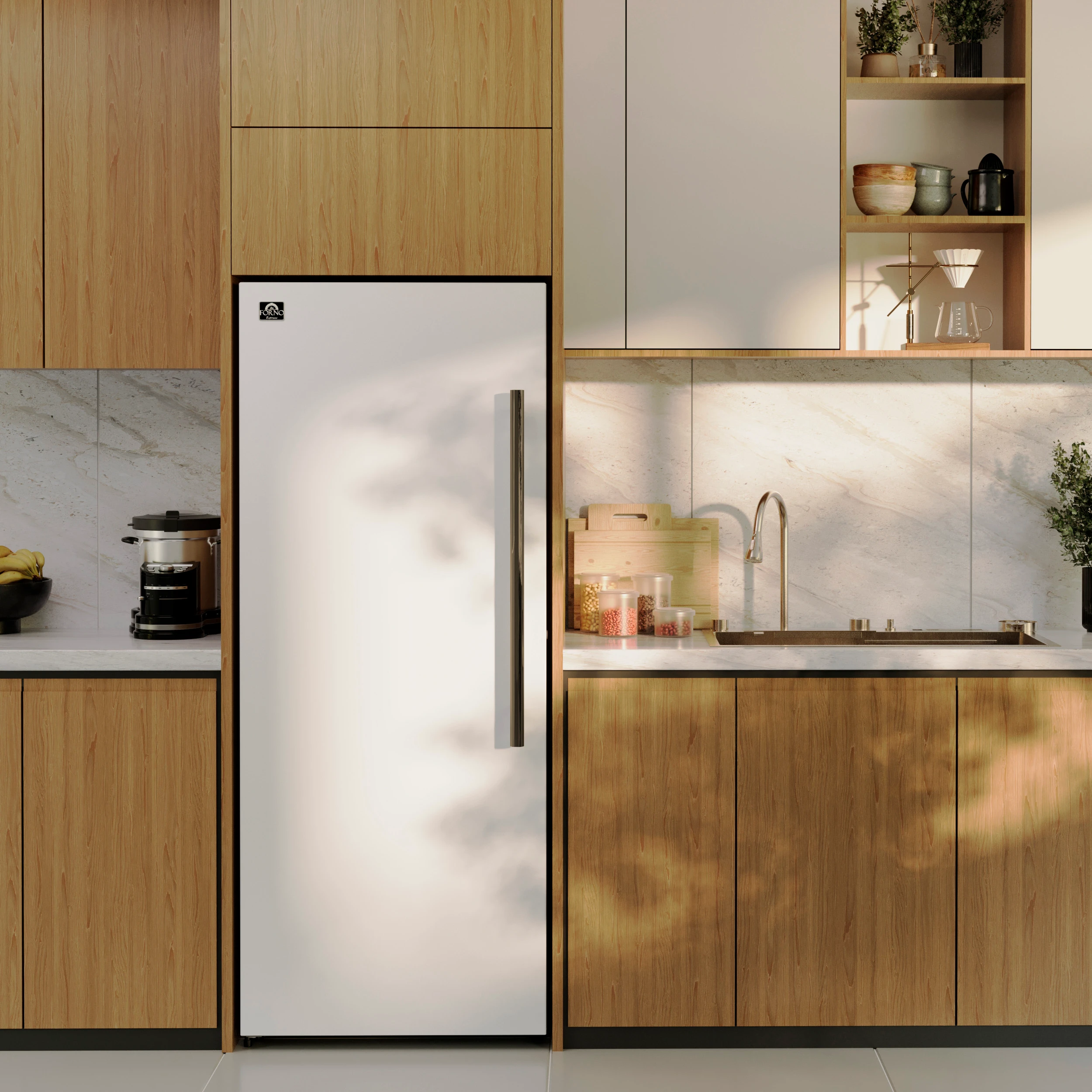 Maderno 28-Inch Convertible Upright Freezer/Refrigerator in White with Antique Brass Handle, 13.6 cu.ft., Left Swing FFFFD172228WHTLS