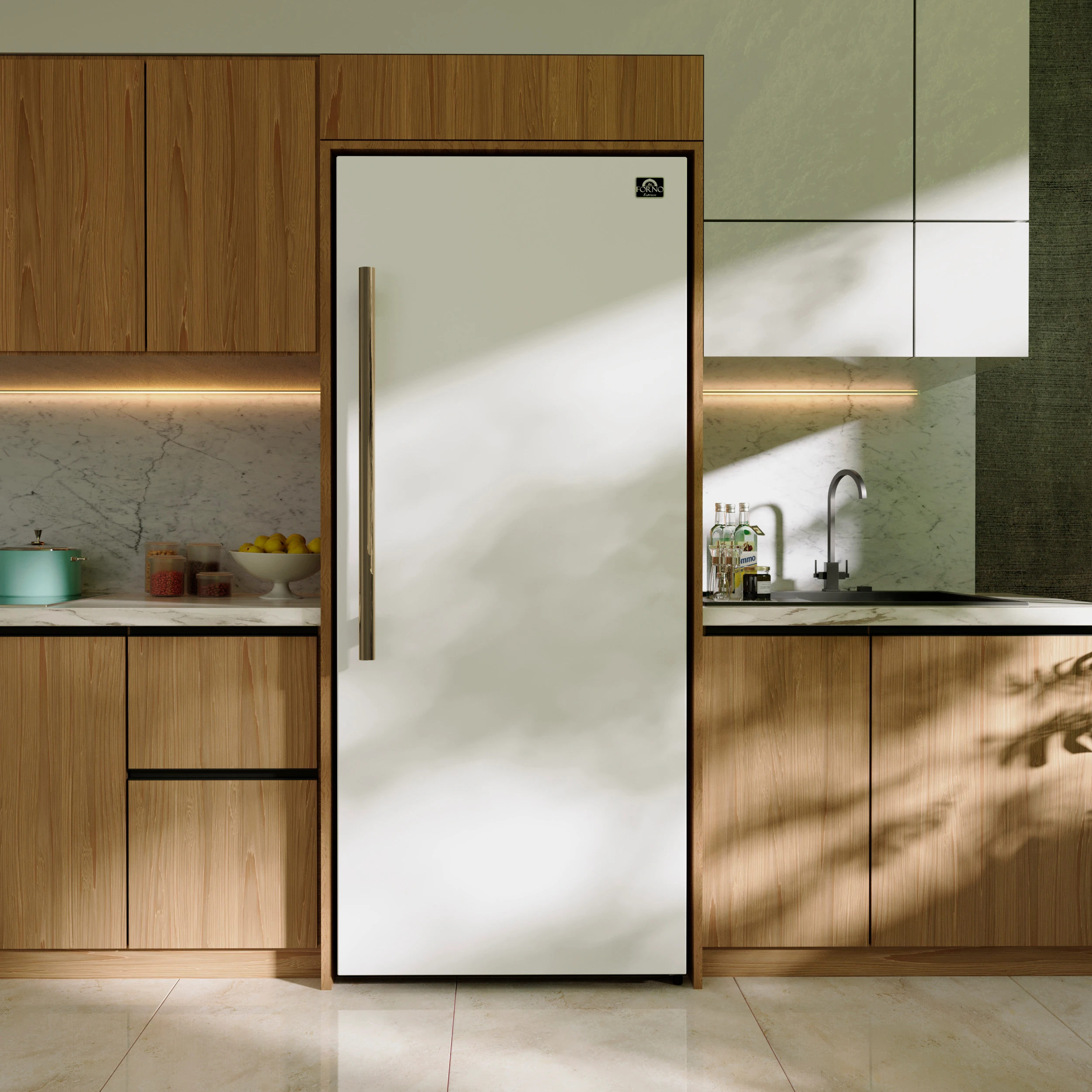 Maderno 28-Inch Convertible Freezer/Refrigerator in White with Antique Brass Handle, 13.6 cu.ft. Right Swing FFFFD172228WHTRS