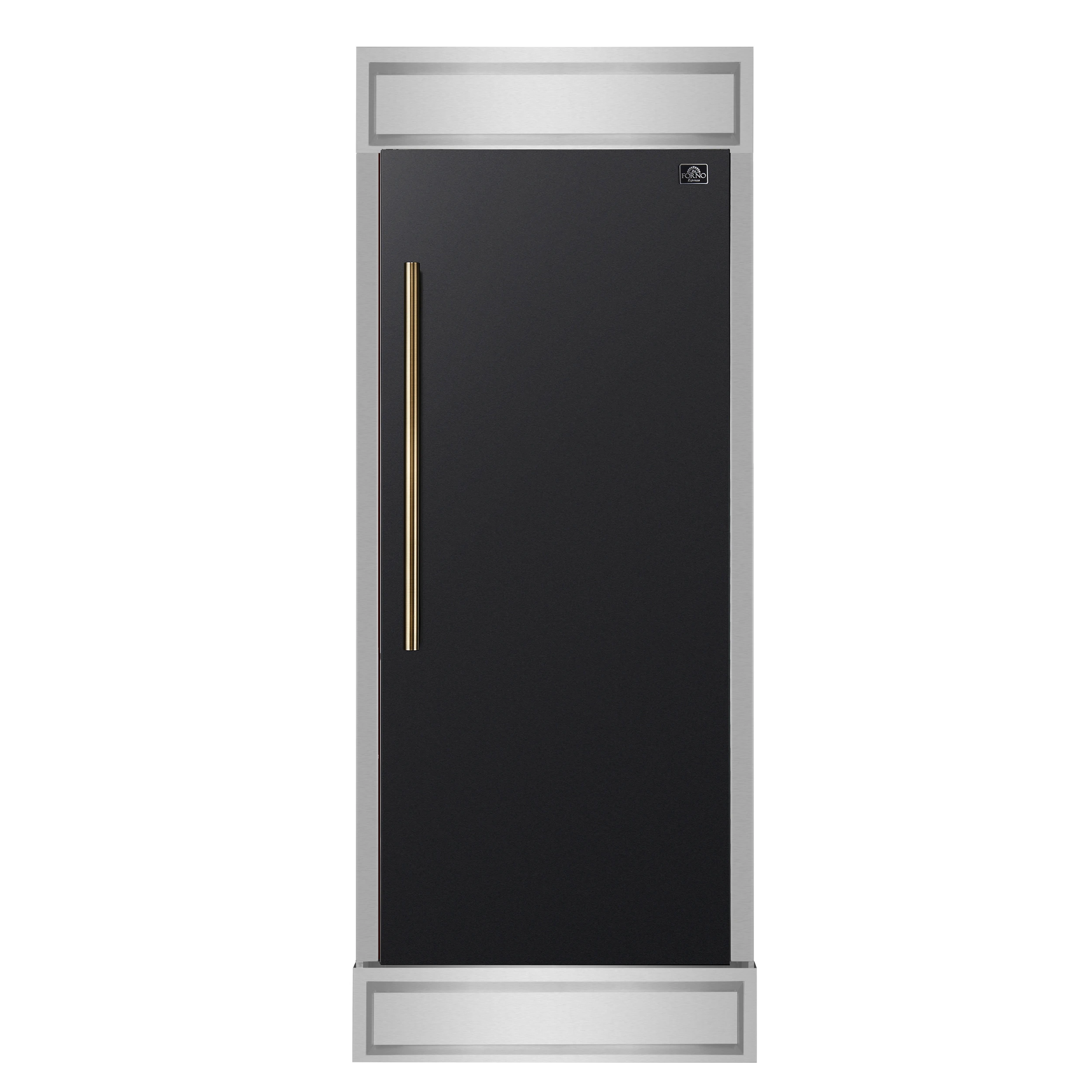 Maderno 28-Inch Built-In Convertible Refrigerator in Black with Antique Brass Handle, 13.6 cu.ft. Right Swing with Decorative Grill - 32-Inch Wide FFFFD172232RMGBLK