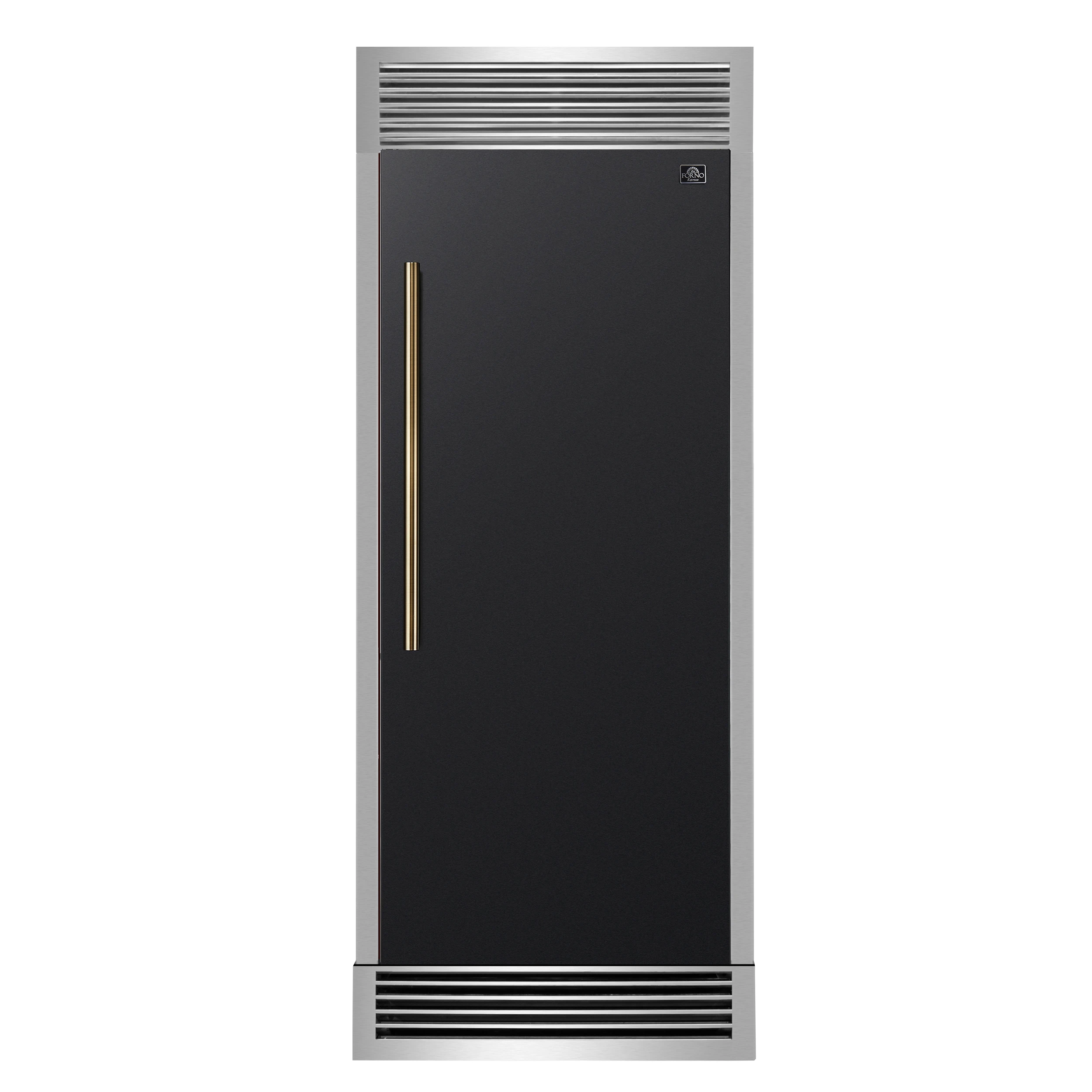 Maderno 28-Inch Built-In Convertible Refrigerator in Black with Antique Brass Handle, 13.6 cu.ft. Right Swing with Decorative Trim - 32-Inch Wide FFFFD172232RSGBLK