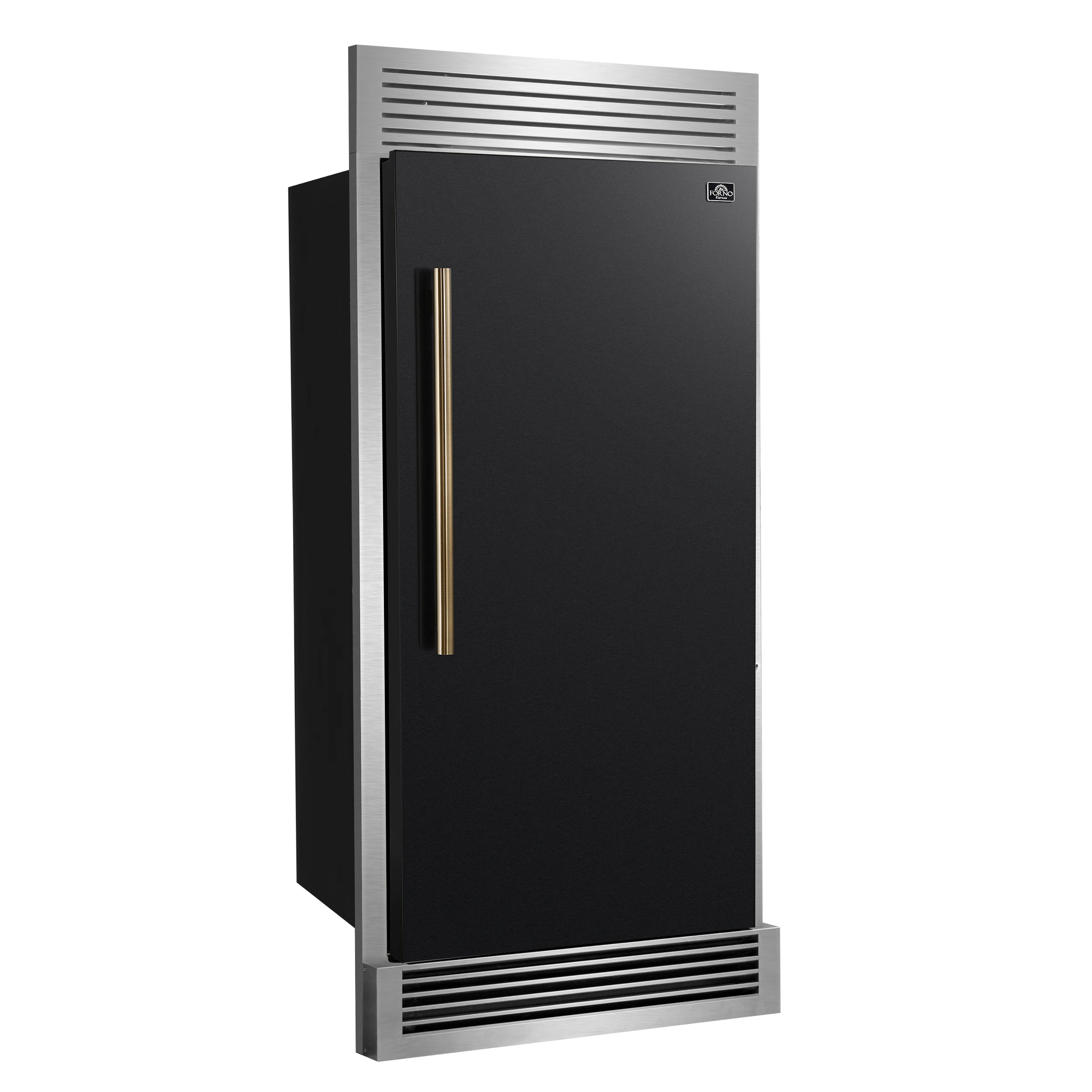 Maderno 28-Inch Built-In Convertible Refrigerator in Black with Antique Brass Handle, 13.6 cu.ft. Right Swing with Decorative Trim - 32-Inch Wide FFFFD172232RSGBLK