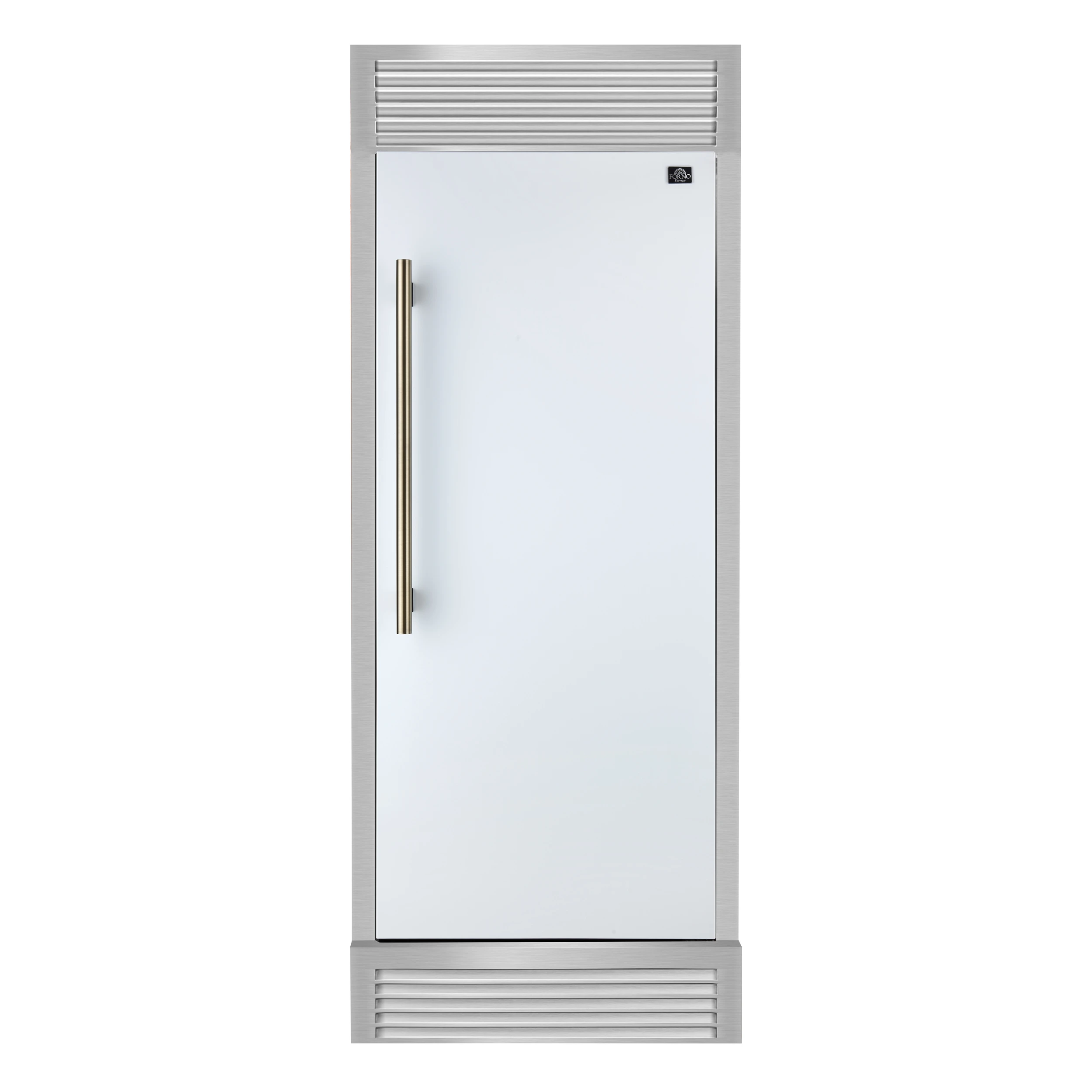 Maderno 28-Inch Built-In Convertible Refrigerator in White with Antique Brass Handle, 13.6 cu.ft. Right Swing with Decorative Trim - 32-Inch Wide FFFFD172232RSGWHT