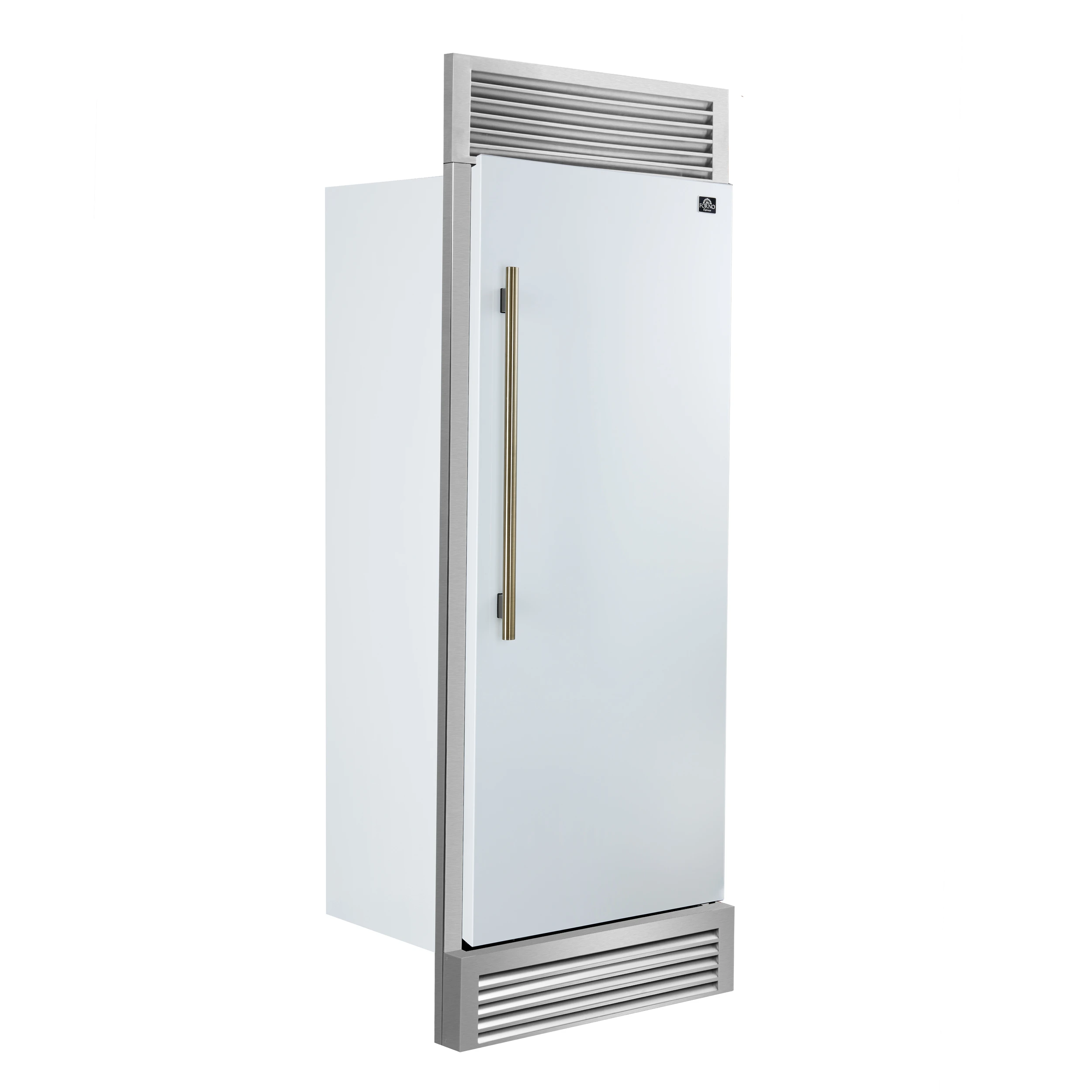 Maderno 28-Inch Built-In Convertible Refrigerator in White with Antique Brass Handle, 13.6 cu.ft. Right Swing with Decorative Trim - 32-Inch Wide FFFFD172232RSGWHT