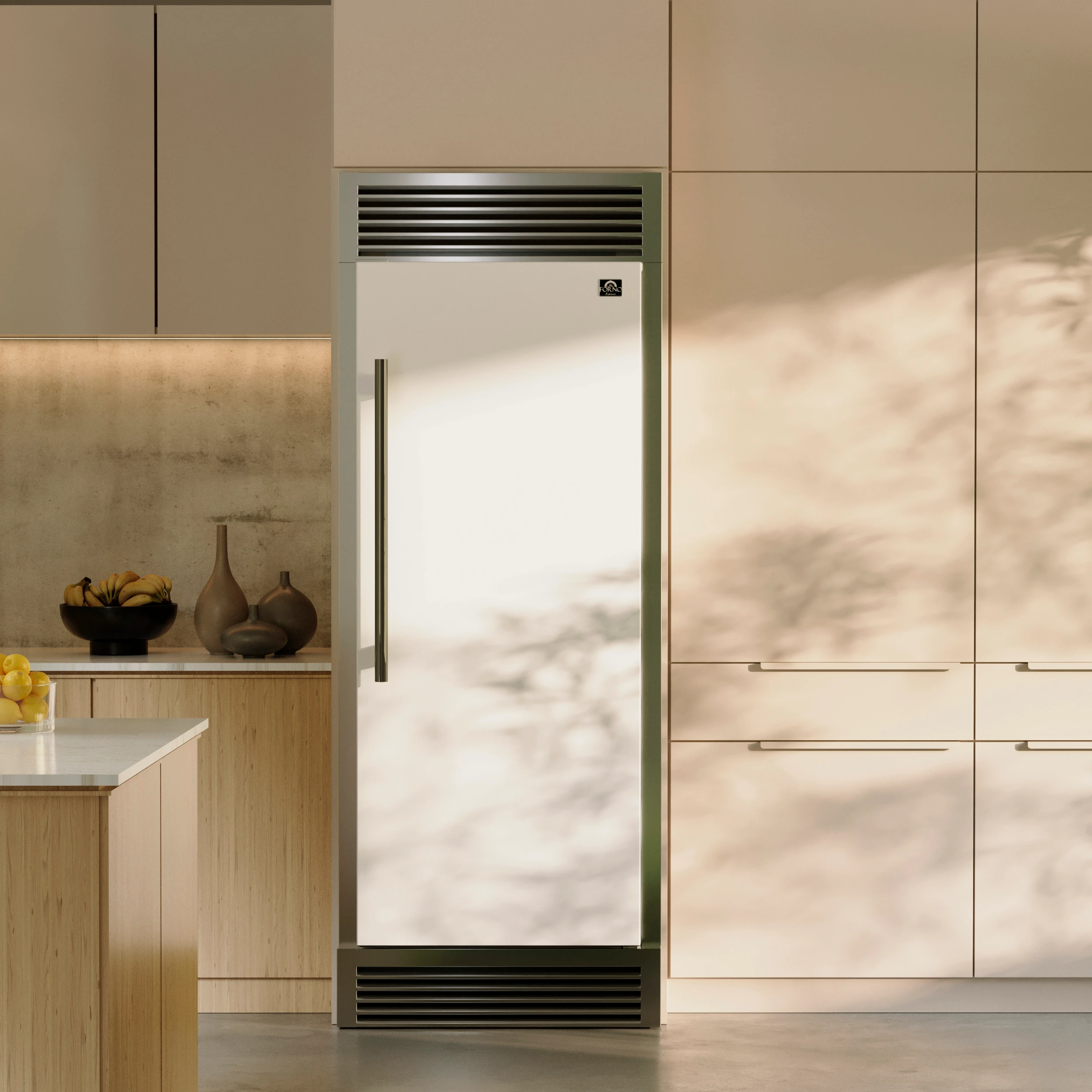 Maderno 28-Inch Built-In Convertible Refrigerator in White with Antique Brass Handle, 13.6 cu.ft. Right Swing with Decorative Trim - 32-Inch Wide FFFFD172232RSGWHT