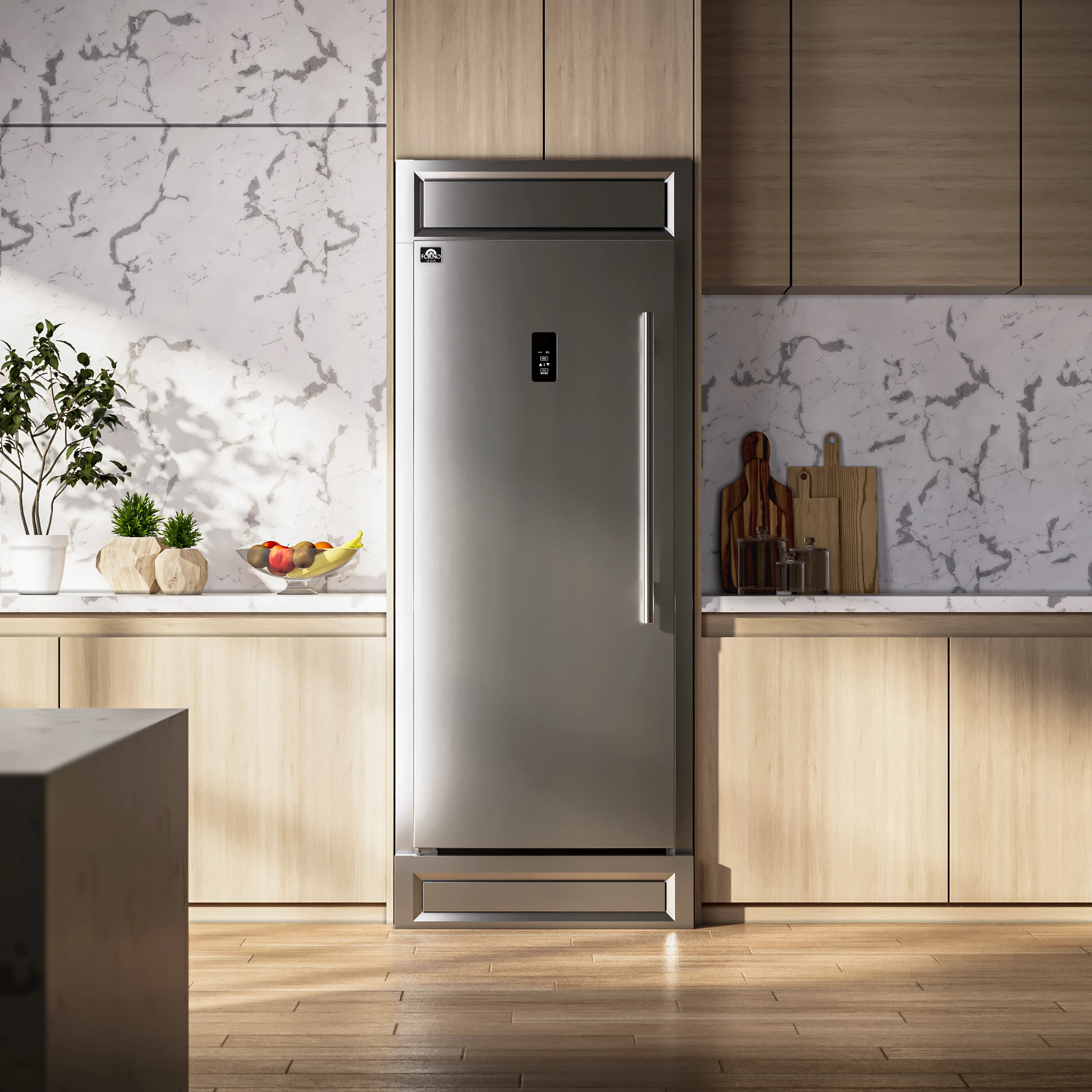 Fortezza 32 Inch Left-Swing Freezer with Trim Kit, Stainless Steel, with Automatic Ice Maker FFFFD173832LMG