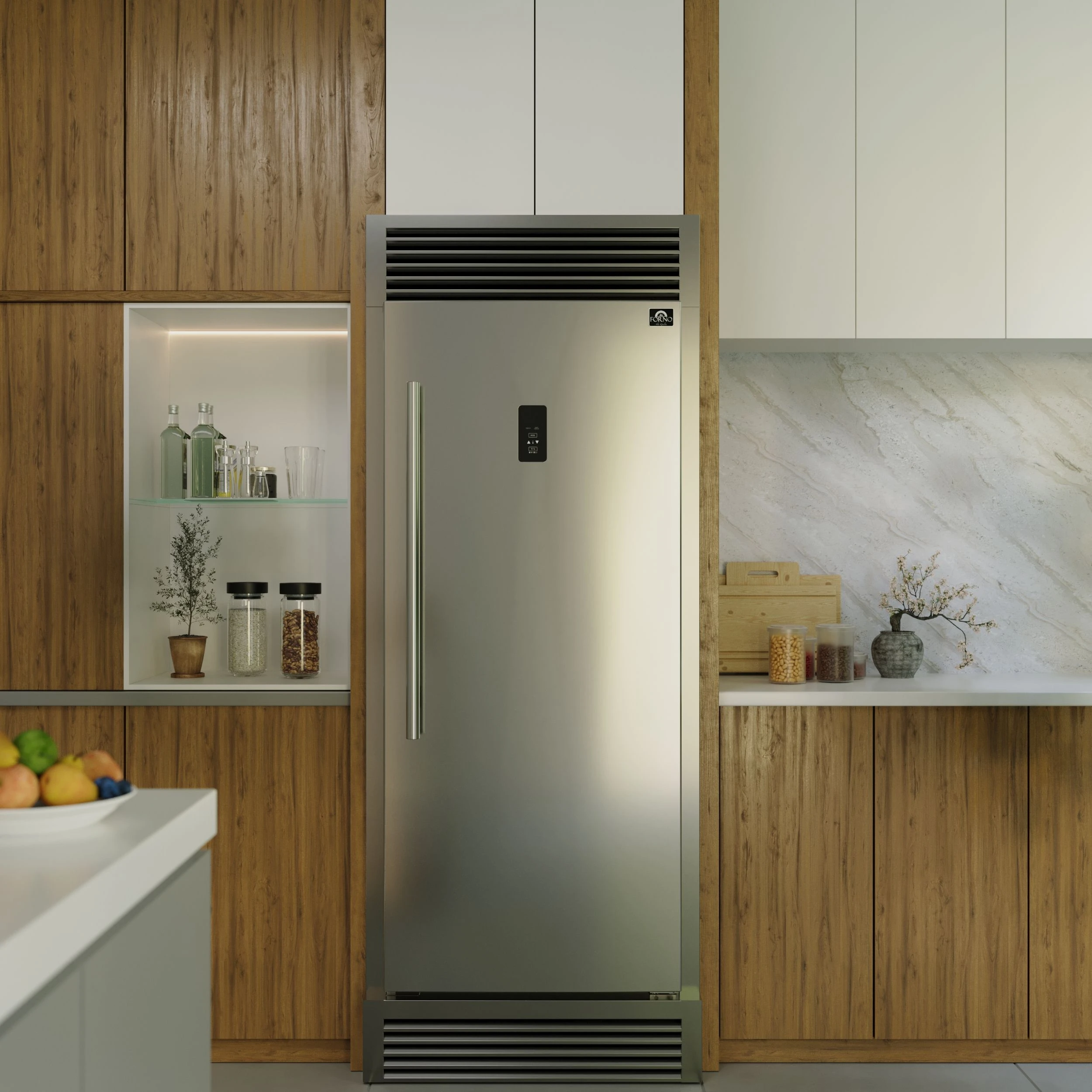 Fortezza 32 Inch Right-Swing Convertible Refrigerator/Freezer with Trim Grill, Stainless Steel, Total No Frost FFFFD173832RSG