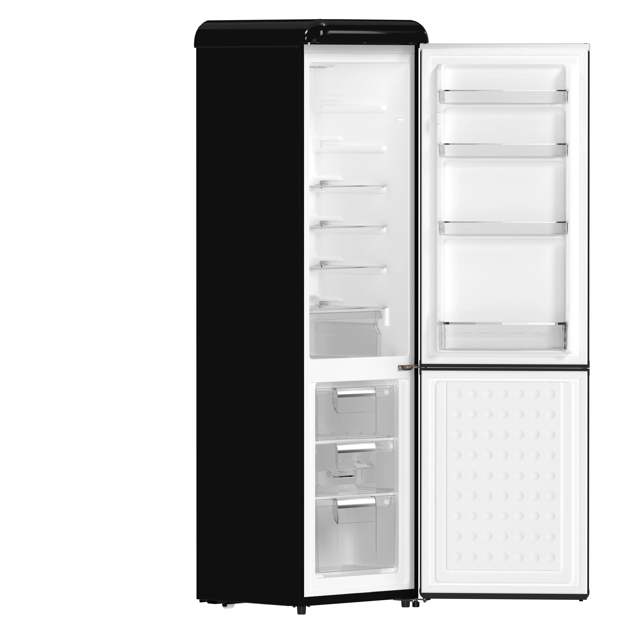 Storico 22-Inch Retro bottom freezer Fridge in Black, 9 cu.ft, copper-tone handle FFFFD174522BLK