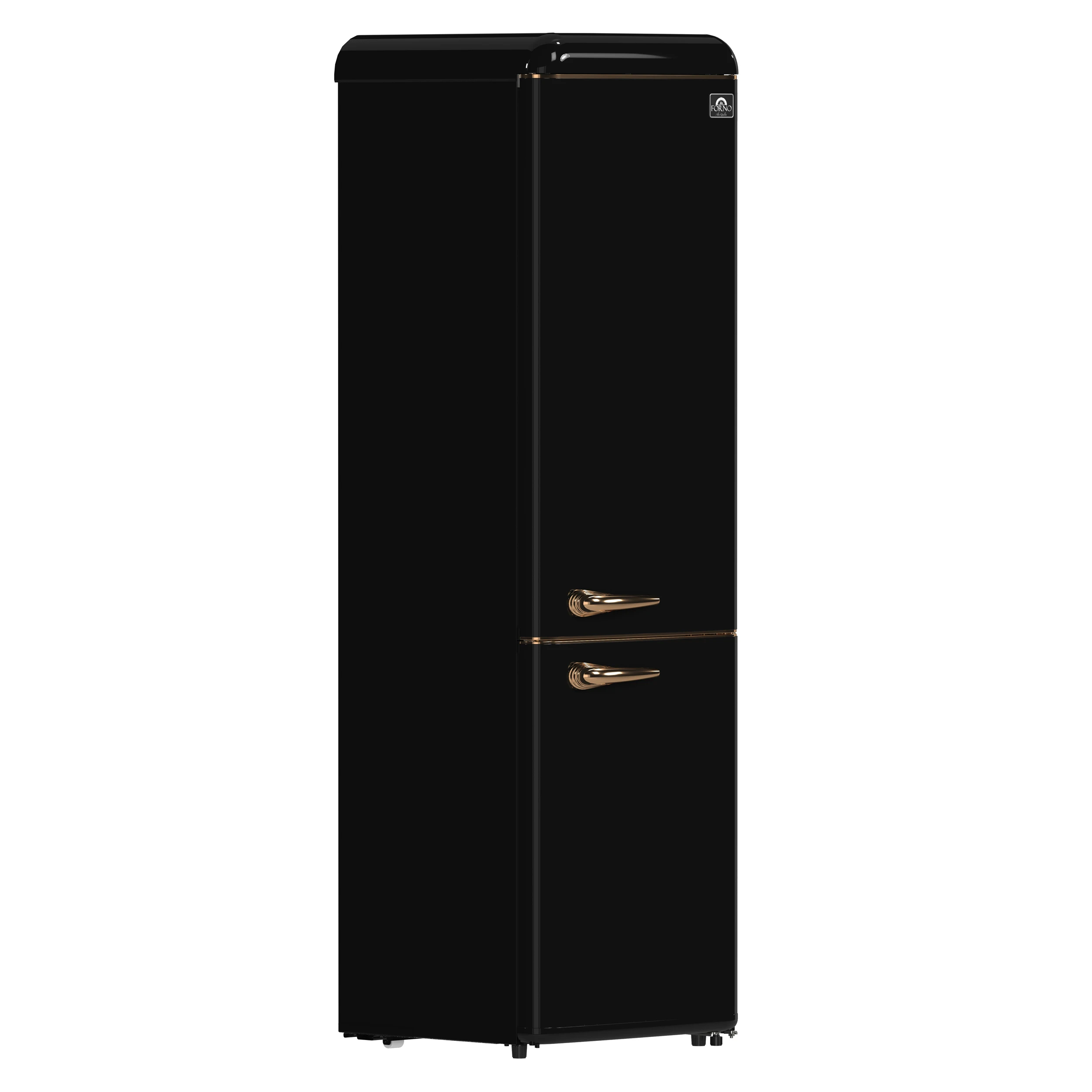 Storico 22-Inch Retro bottom freezer Fridge in Black, 9 cu.ft, copper-tone handle FFFFD174522BLK