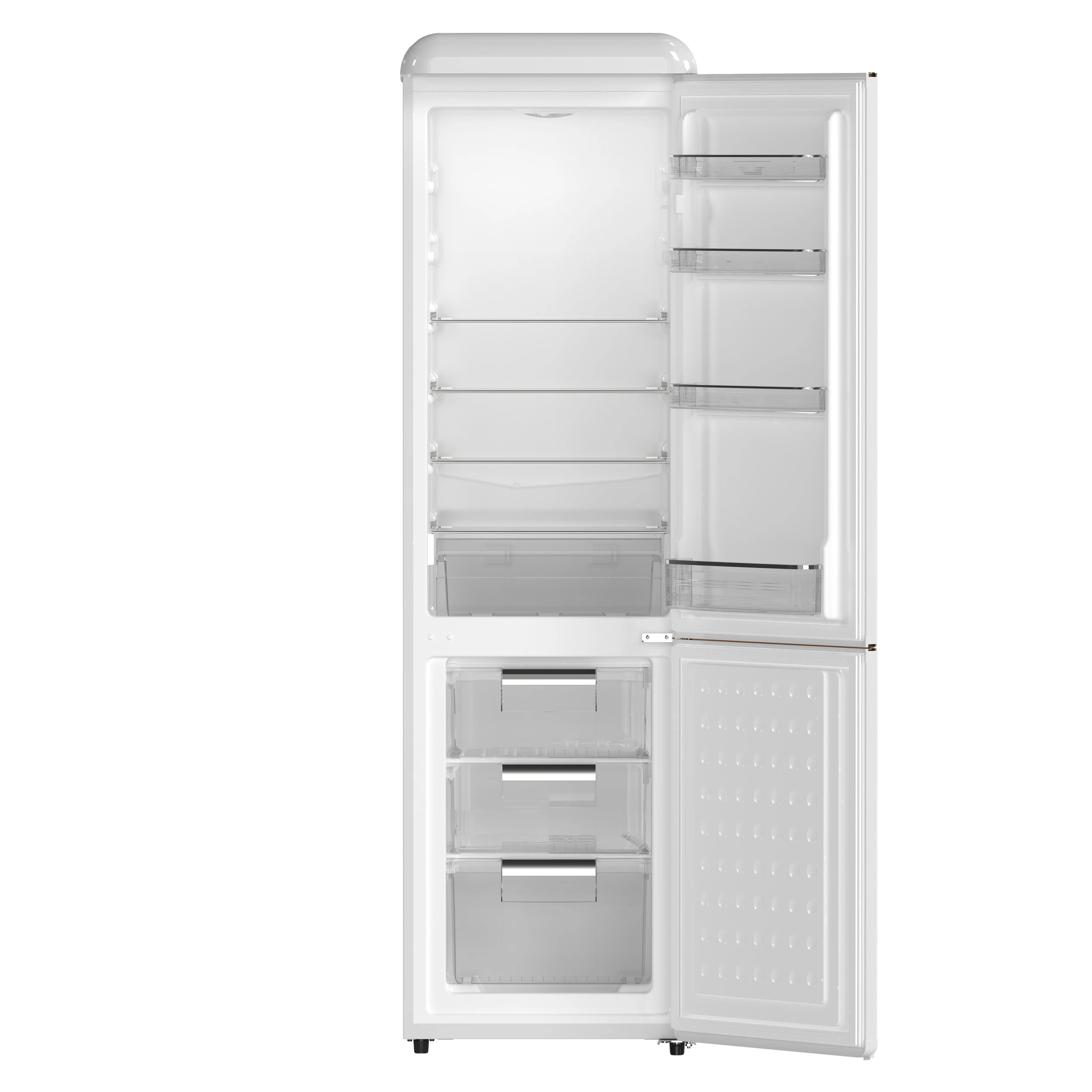 Storico 22-Inch Retro bottom freezer Fridge in White, 9 cu.ft, copper-tone handle FFFFD174522WHT