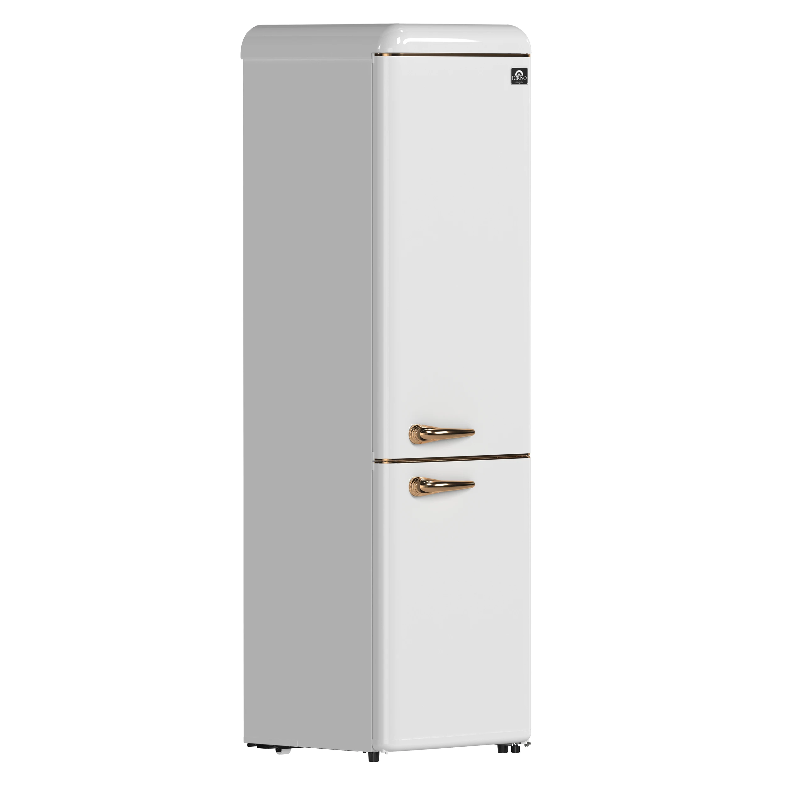Storico 22-Inch Retro bottom freezer Fridge in White, 9 cu.ft, copper-tone handle FFFFD174522WHT