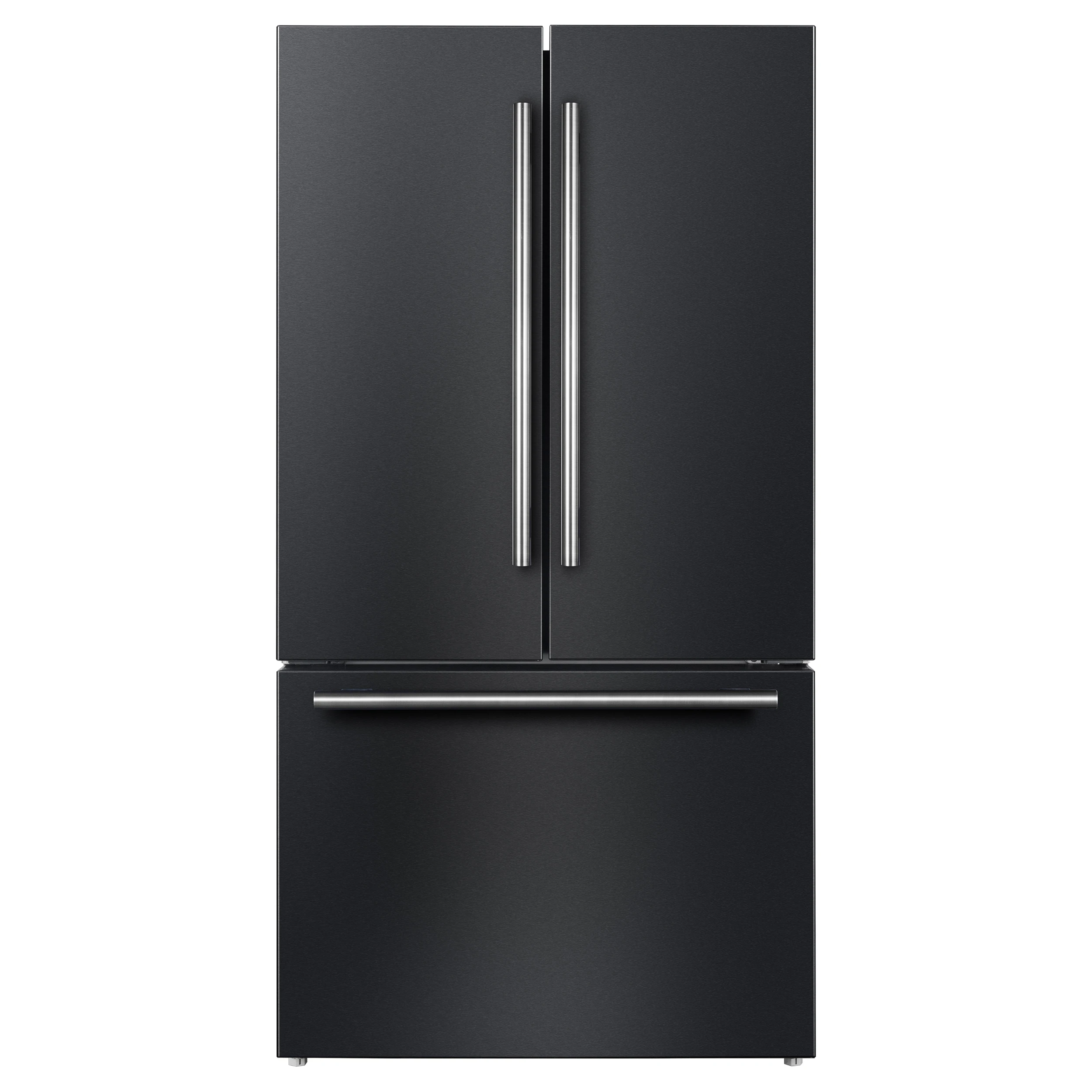 Rivello 36 Inch French Door Refrigerator in Black with Antique Brass, Internal Water Dispenser, Filtered Ice, Adjustable Shelves, Energy Star Certified FFFFD178336BLK