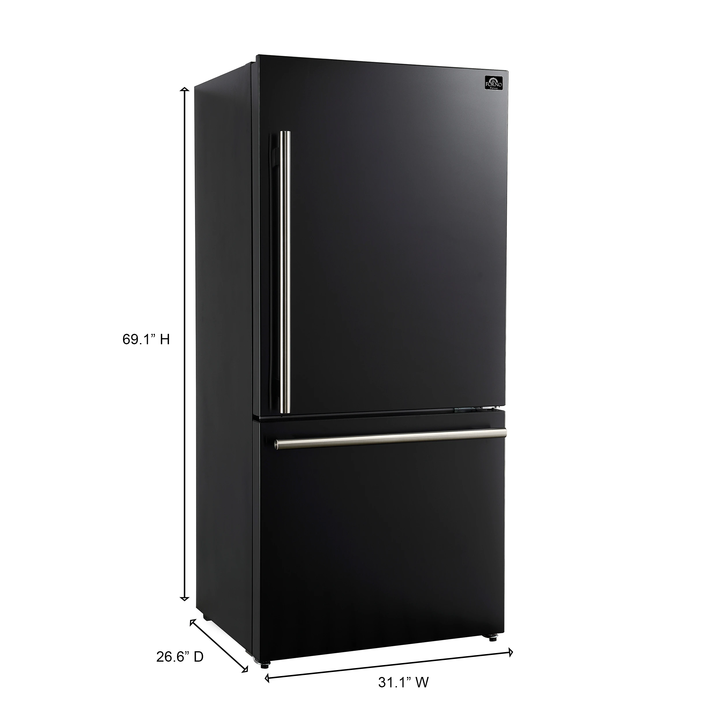 Milano Espresso 31-Inch Bottom Freezer Refrigerator, Black, 17.2 cu.ft Capacity, Energy Efficient FFFFD178531BLK